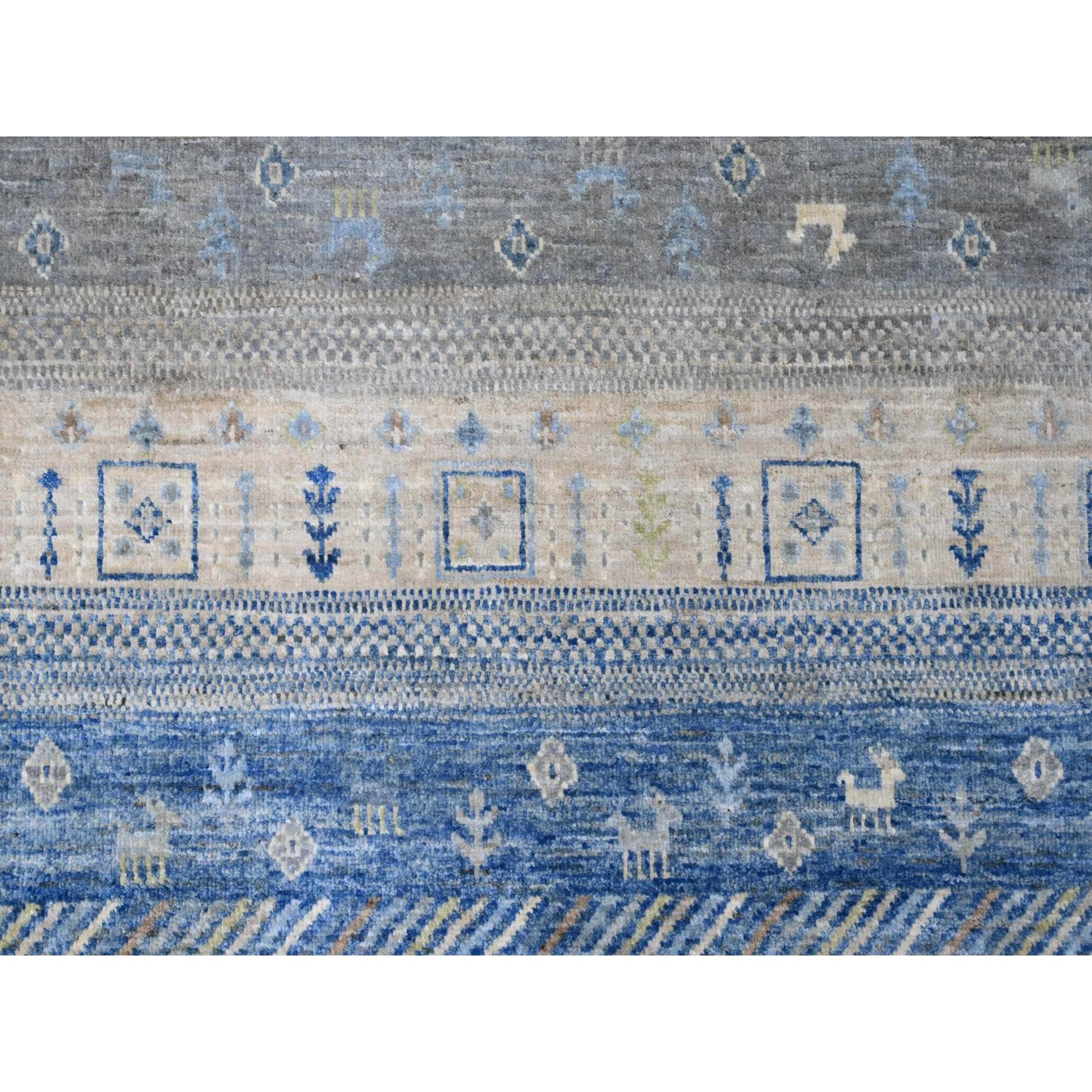 8'x8' Spanish Gray, Hand Knotted, Fine Kashkuli Gabbeh with Small Animal Figurines, Soft Wool, Vegetable Dyes, Square, Oriental Rug Sh20915