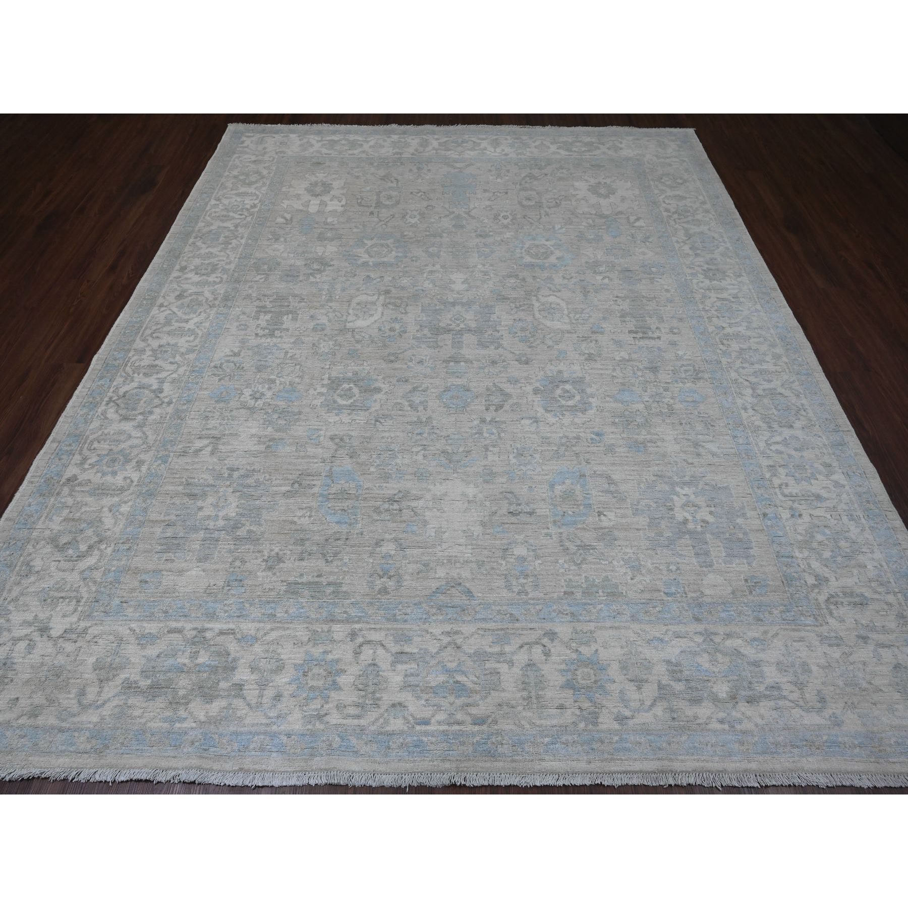 8'4"x9'9" Medium Gray, Peshawar with Heriz All Over Design, High Mountain Wool, Densely Woven, Hand Knotted, Natural Dyes, Oriental Rug Sh20916
