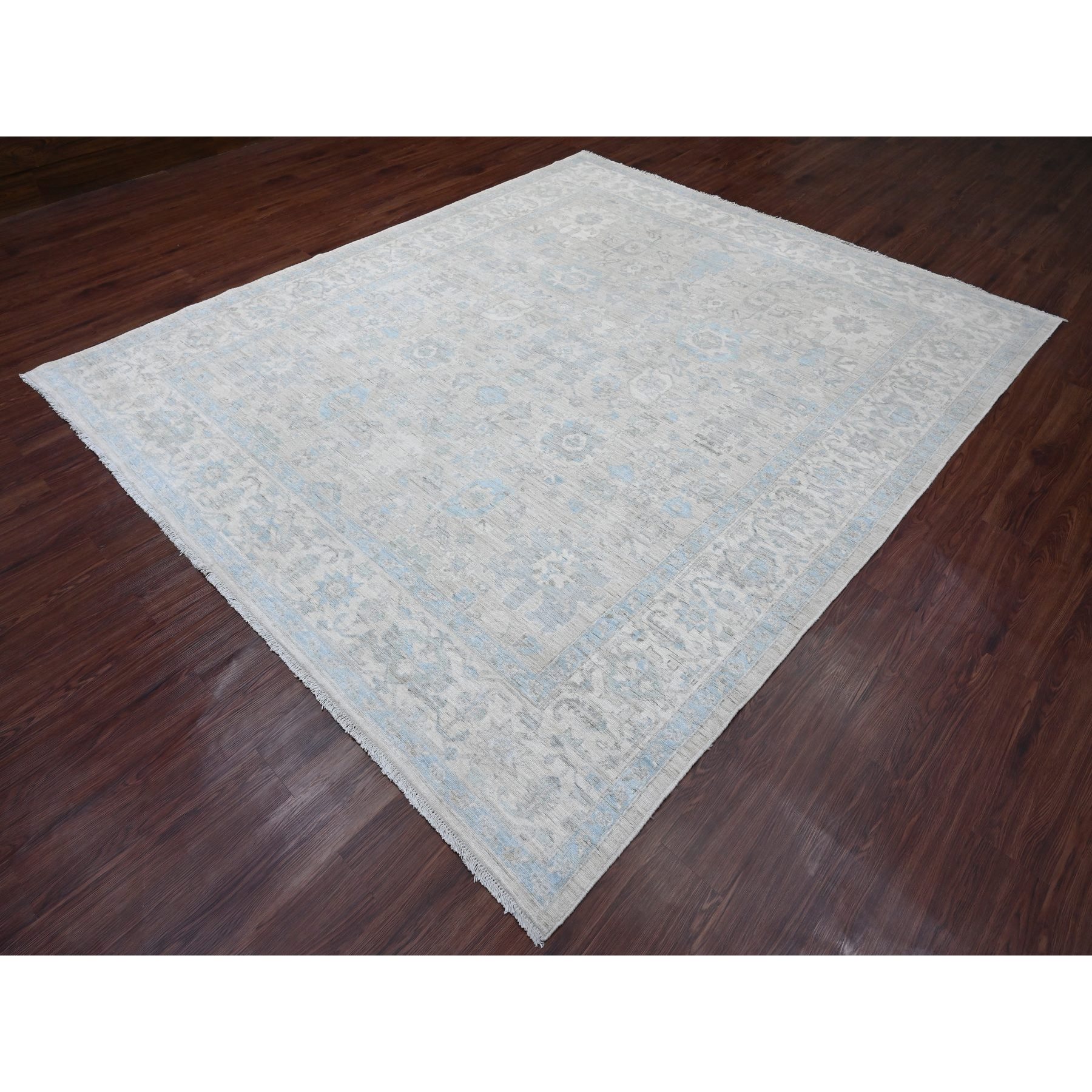 8'4"x9'9" Medium Gray, Peshawar with Heriz All Over Design, High Mountain Wool, Densely Woven, Hand Knotted, Natural Dyes, Oriental Rug Sh20916