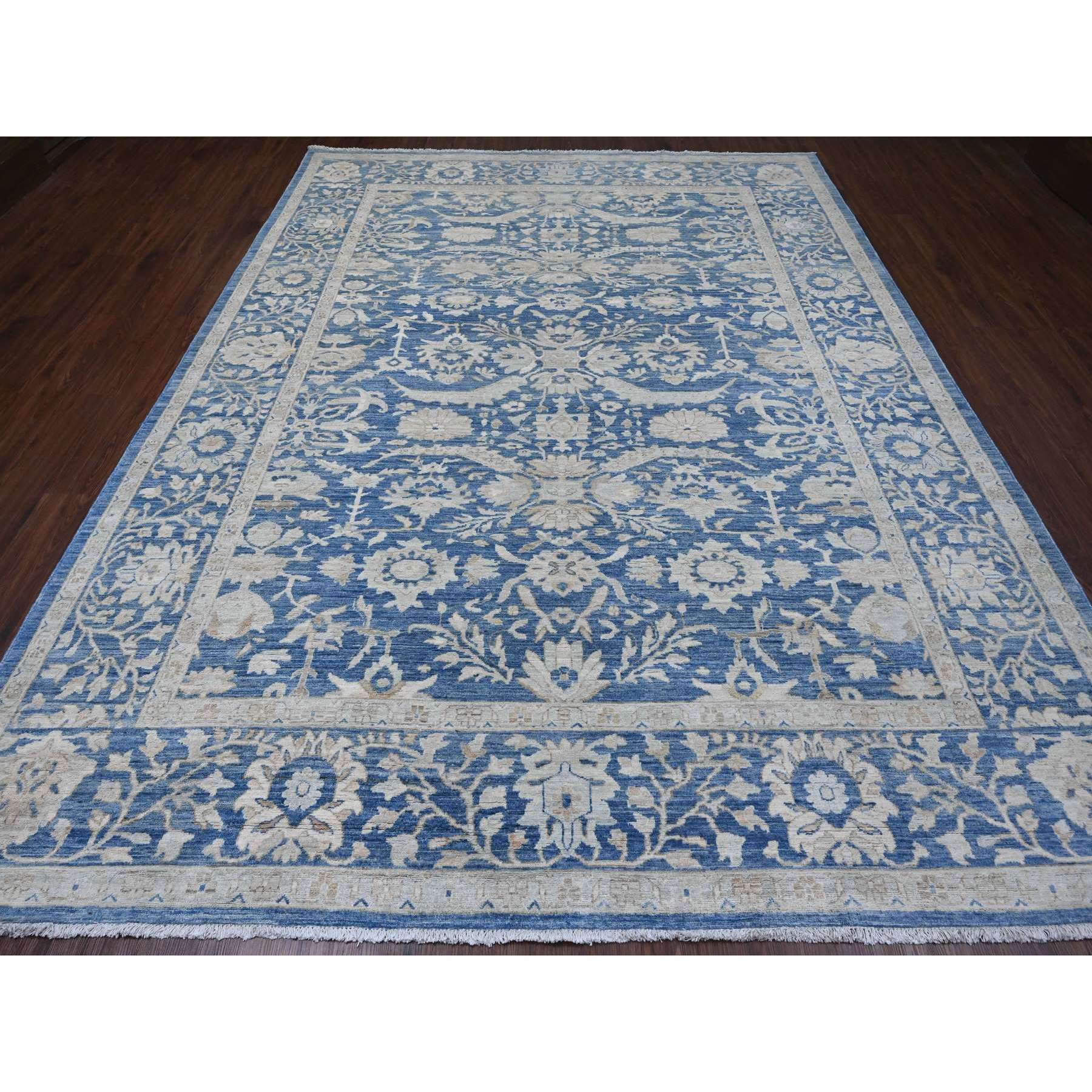 8'9"x11'7" Bayern Blue, Peshawar with Heriz All Over Design, Densely Woven, Hand Knotted, High Mountain Wool, Natural Dyes, Oriental Rug Sh20917