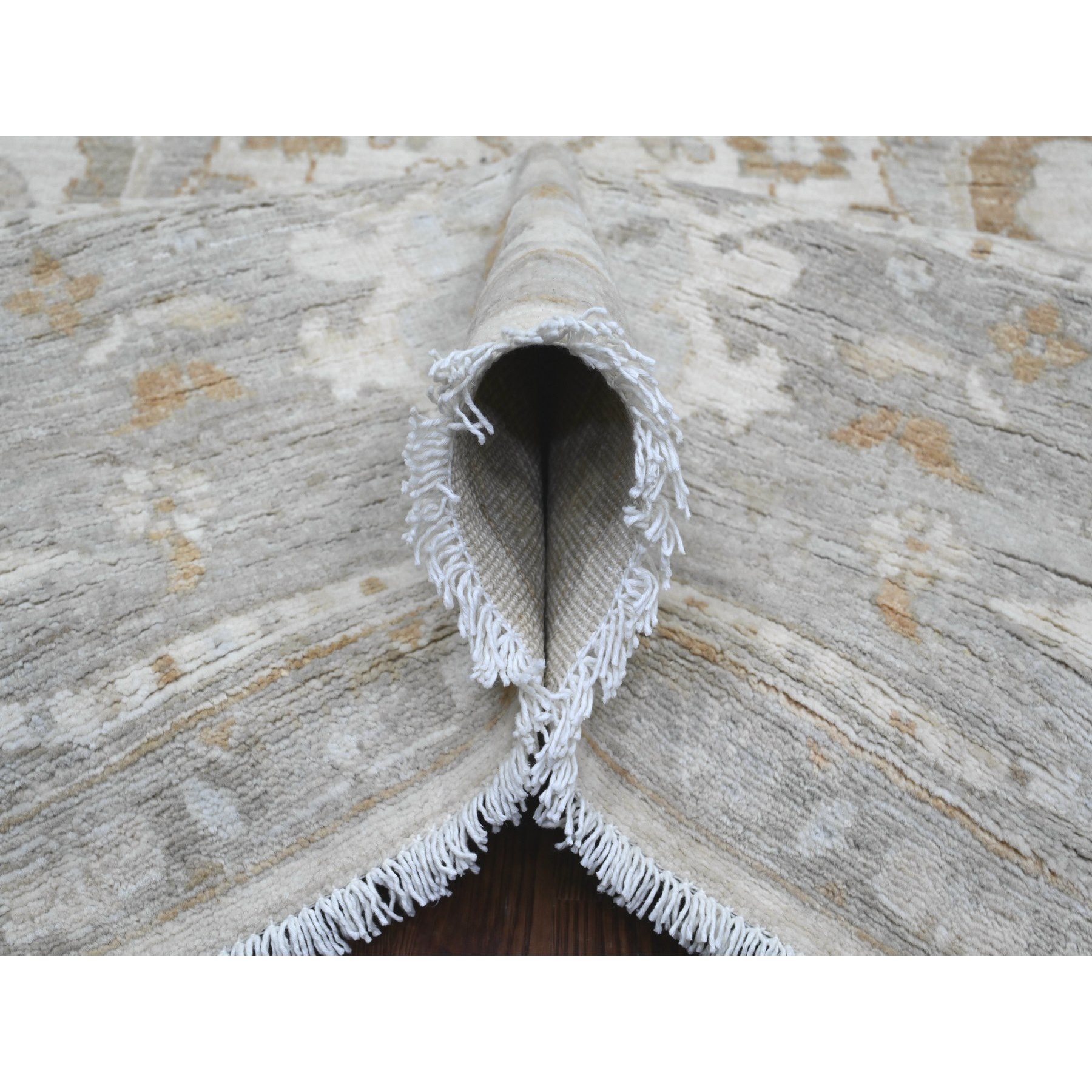 9'x11' Pearl White, Peshawar with Heriz All Over Design, Hand Knotted, Densely Woven, Aryana Collection, High Mountain Wool, Vegetable Dyes, Oriental Rug Sh20918