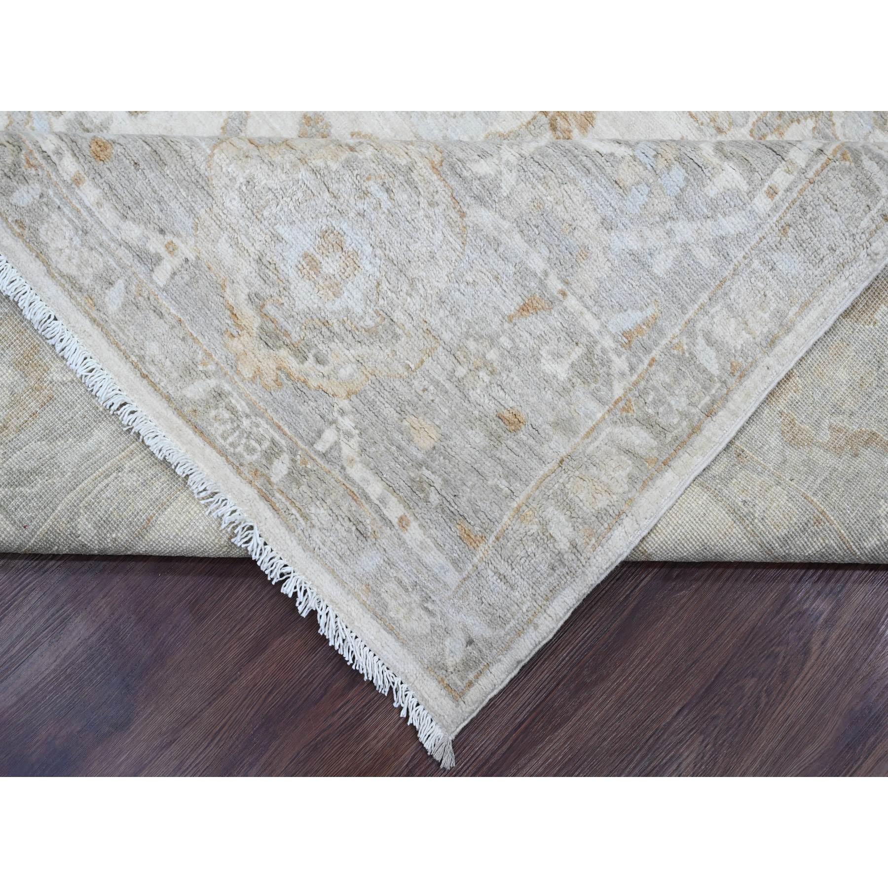 9'x11' Pearl White, Peshawar with Heriz All Over Design, Hand Knotted, Densely Woven, Aryana Collection, High Mountain Wool, Vegetable Dyes, Oriental Rug Sh20918