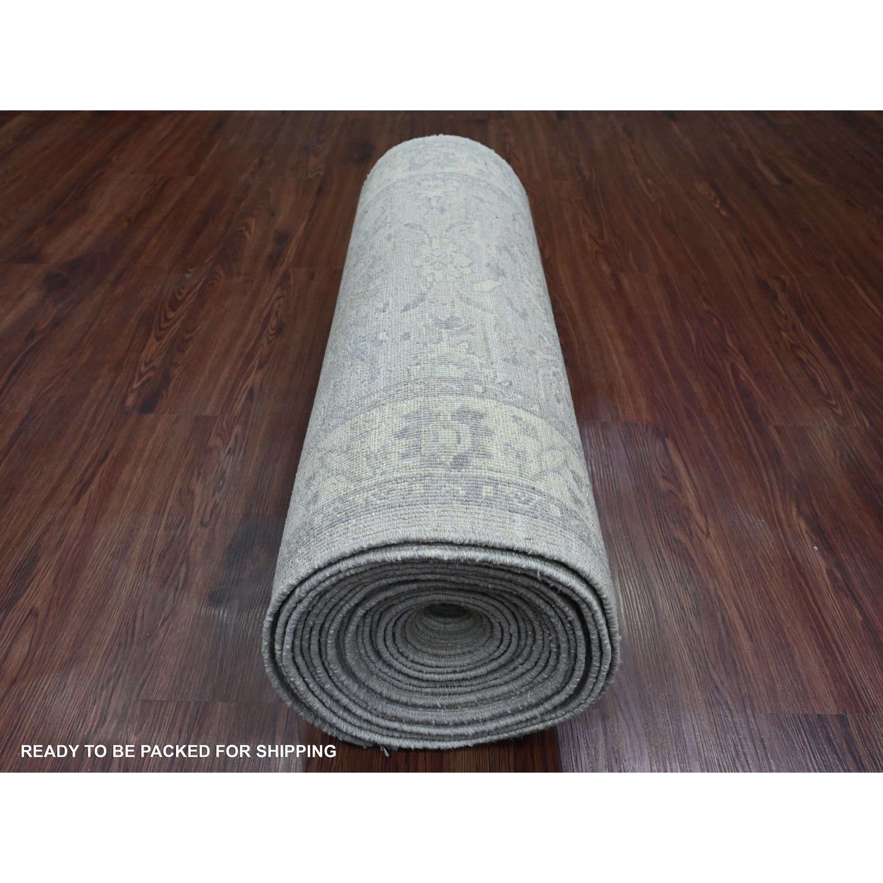 2'10"x31'9" Medium Gray, Washed Out Peshawar with Heriz All Over Design, High Mountain Wool, Densely Woven, Hand Knotted, XL Runner, Oriental Rug Sh20919