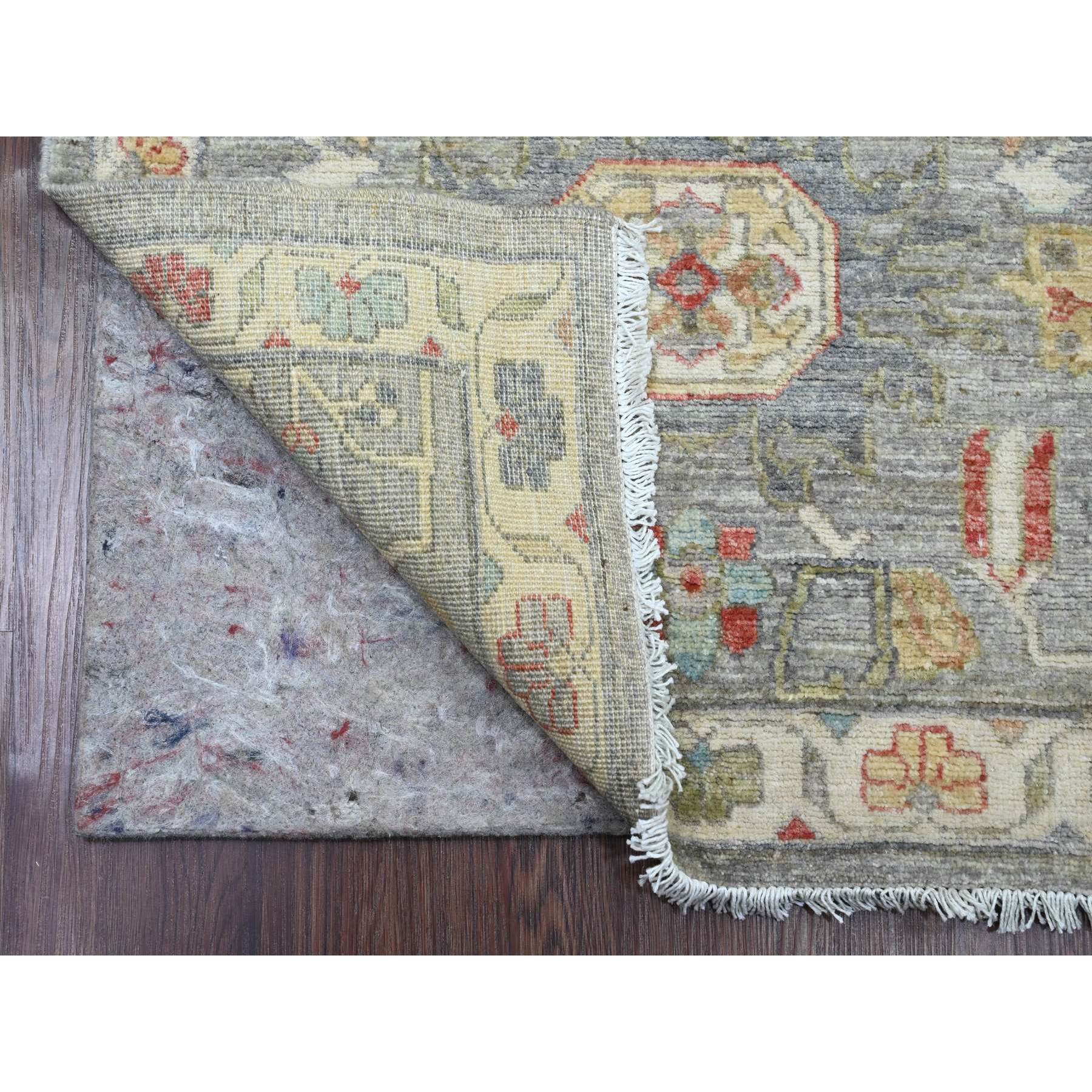 2'7"x12'3" Medium Gray, Peshawar with Heriz Design, High Mountain Wool, Hand Knotted, Densely Woven, Vegetable Dyes, Runner, Oriental Rug Sh20920