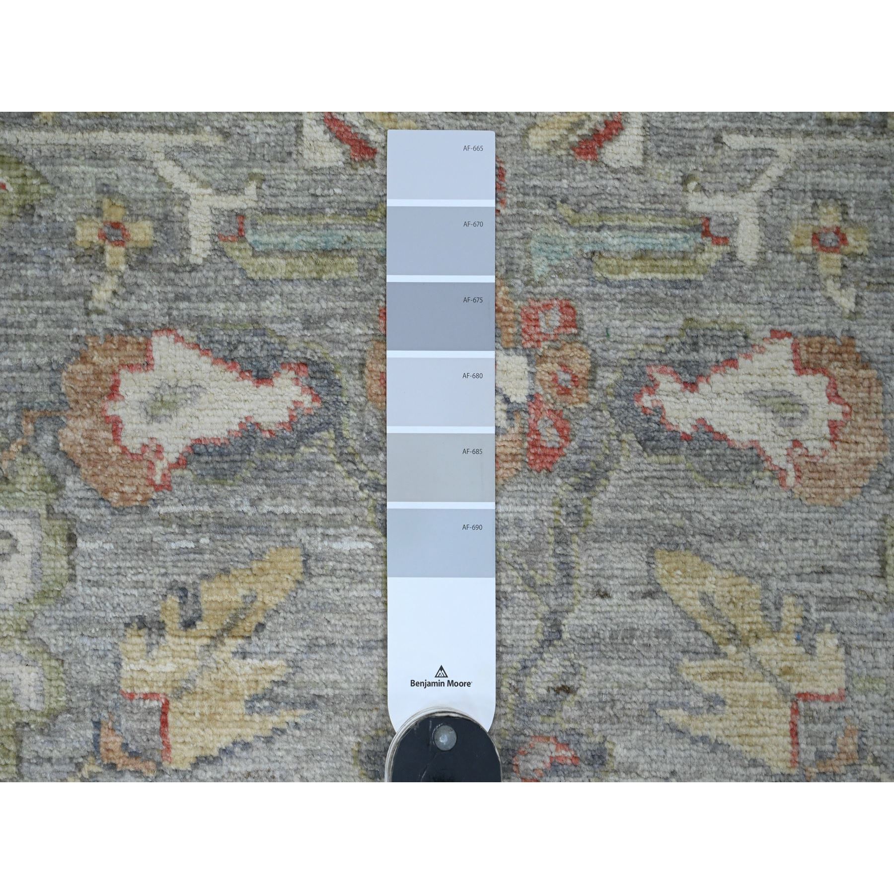 2'7"x12'3" Medium Gray, Peshawar with Heriz Design, High Mountain Wool, Hand Knotted, Densely Woven, Vegetable Dyes, Runner, Oriental Rug Sh20920