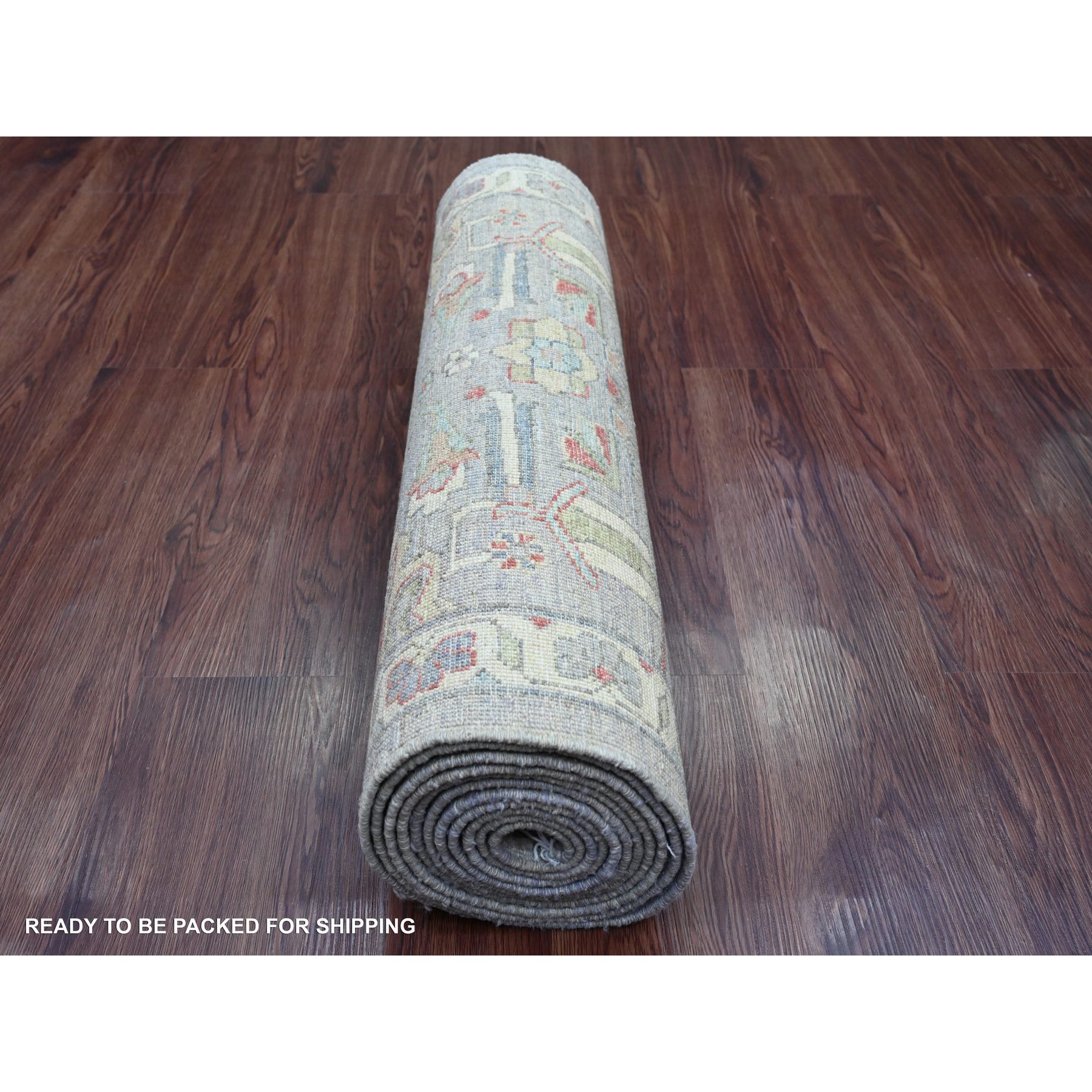 2'7"x12'3" Medium Gray, Peshawar with Heriz Design, High Mountain Wool, Hand Knotted, Densely Woven, Vegetable Dyes, Runner, Oriental Rug Sh20920