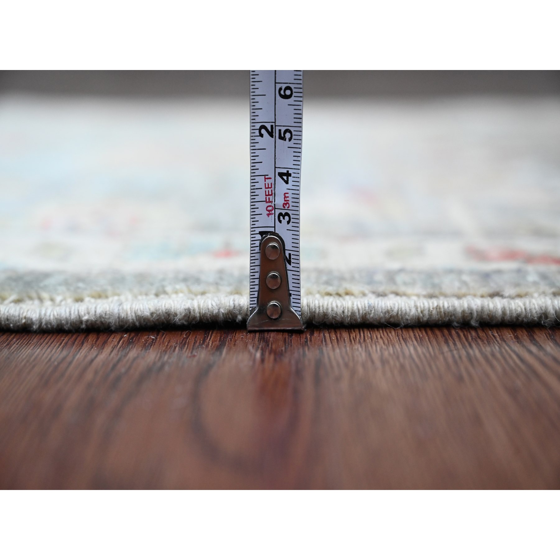 2'7"x12'3" Medium Gray, Peshawar with Heriz Design, High Mountain Wool, Hand Knotted, Densely Woven, Vegetable Dyes, Runner, Oriental Rug Sh20920