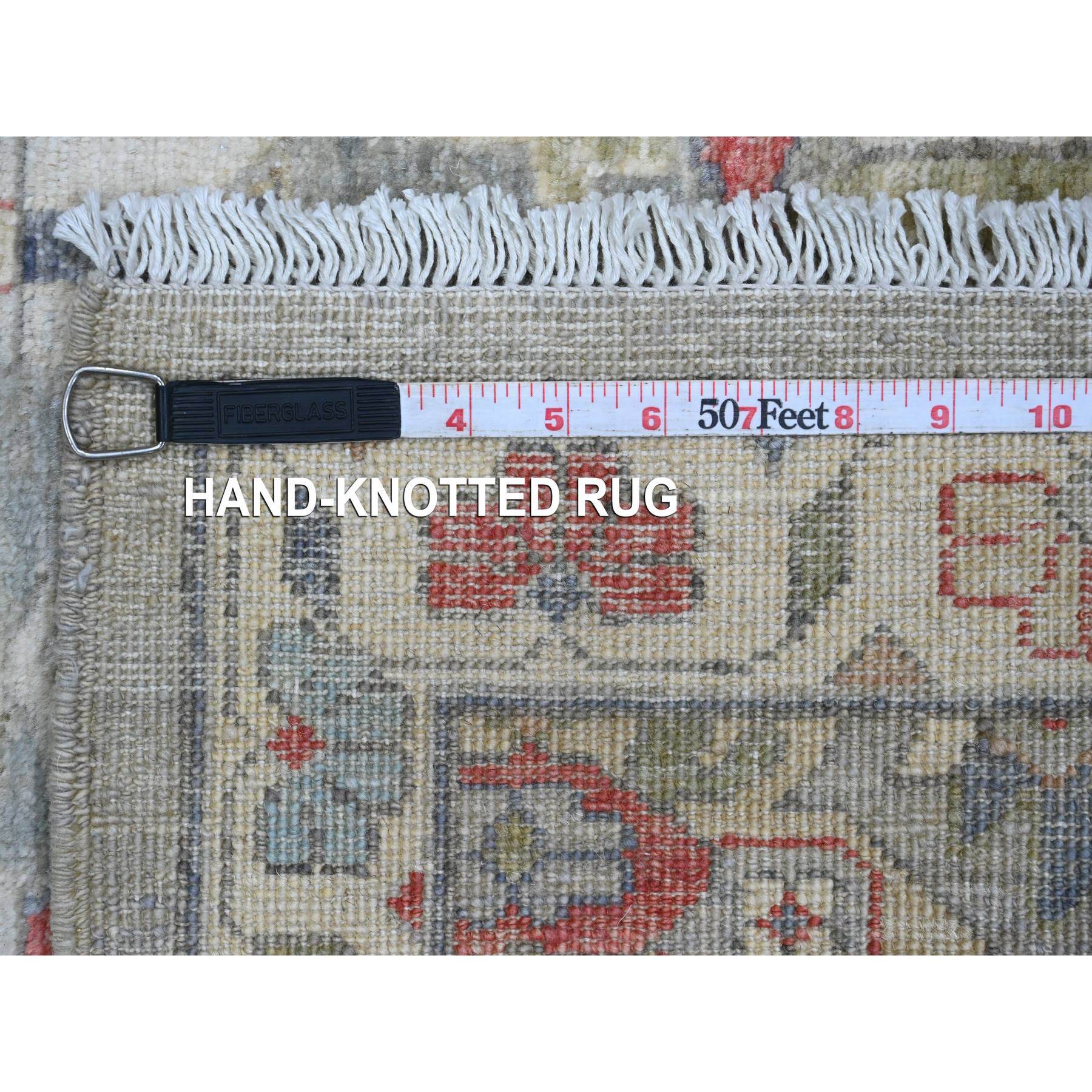 2'7"x12'3" Medium Gray, Peshawar with Heriz Design, High Mountain Wool, Hand Knotted, Densely Woven, Vegetable Dyes, Runner, Oriental Rug Sh20920