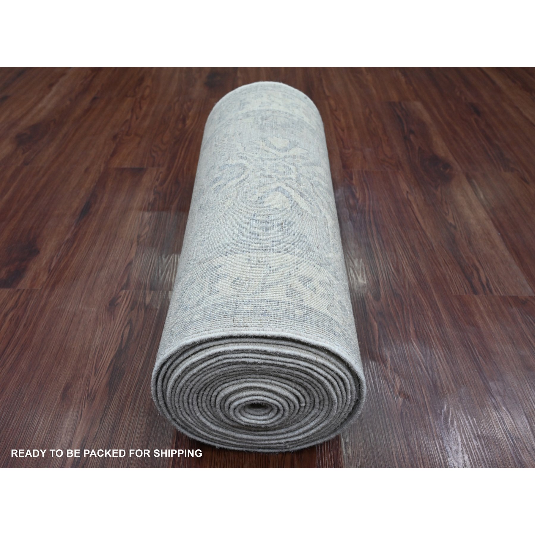 2'3"x29'4" Medium Gray, Peshawar with All Over Heriz Design, High Mountain Wool, Hand Knotted, Vegetable Dyes, Densely Woven, XL Runner, Oriental Rug Sh20926