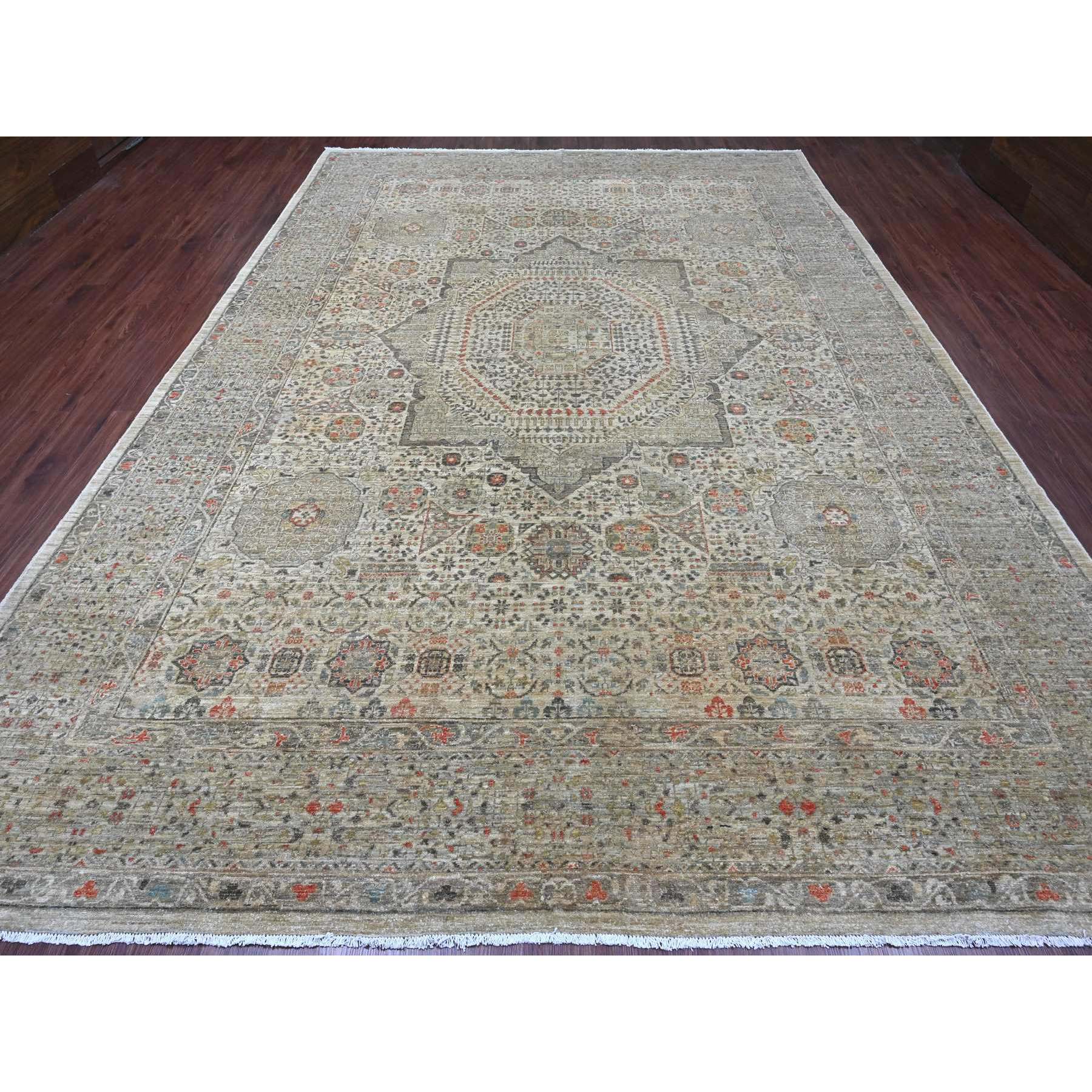 9'8"x13'9" Medium Gray, 14th Century Mamluk Dynasty Pattern with Star Medallion Design, High Mountain Wool, Hand Knotted, Oriental Rug Sh20927