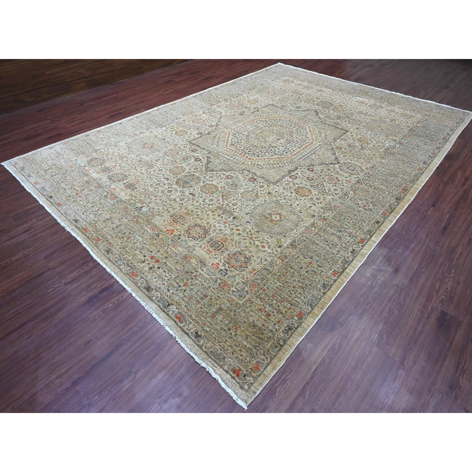 9'8"x13'9" Medium Gray, 14th Century Mamluk Dynasty Pattern with Star Medallion Design, High Mountain Wool, Hand Knotted, Oriental Rug Sh20927