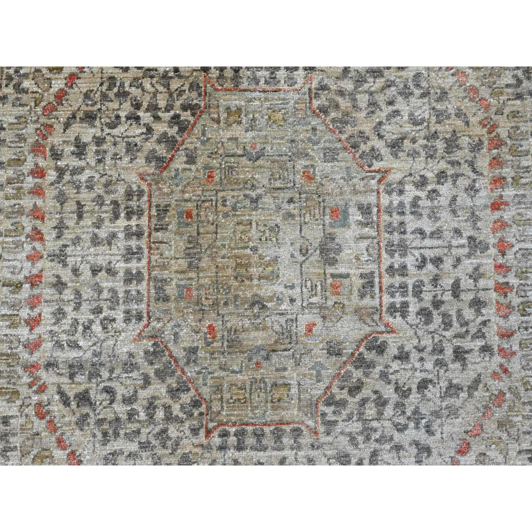 9'8"x13'9" Medium Gray, 14th Century Mamluk Dynasty Pattern with Star Medallion Design, High Mountain Wool, Hand Knotted, Oriental Rug Sh20927