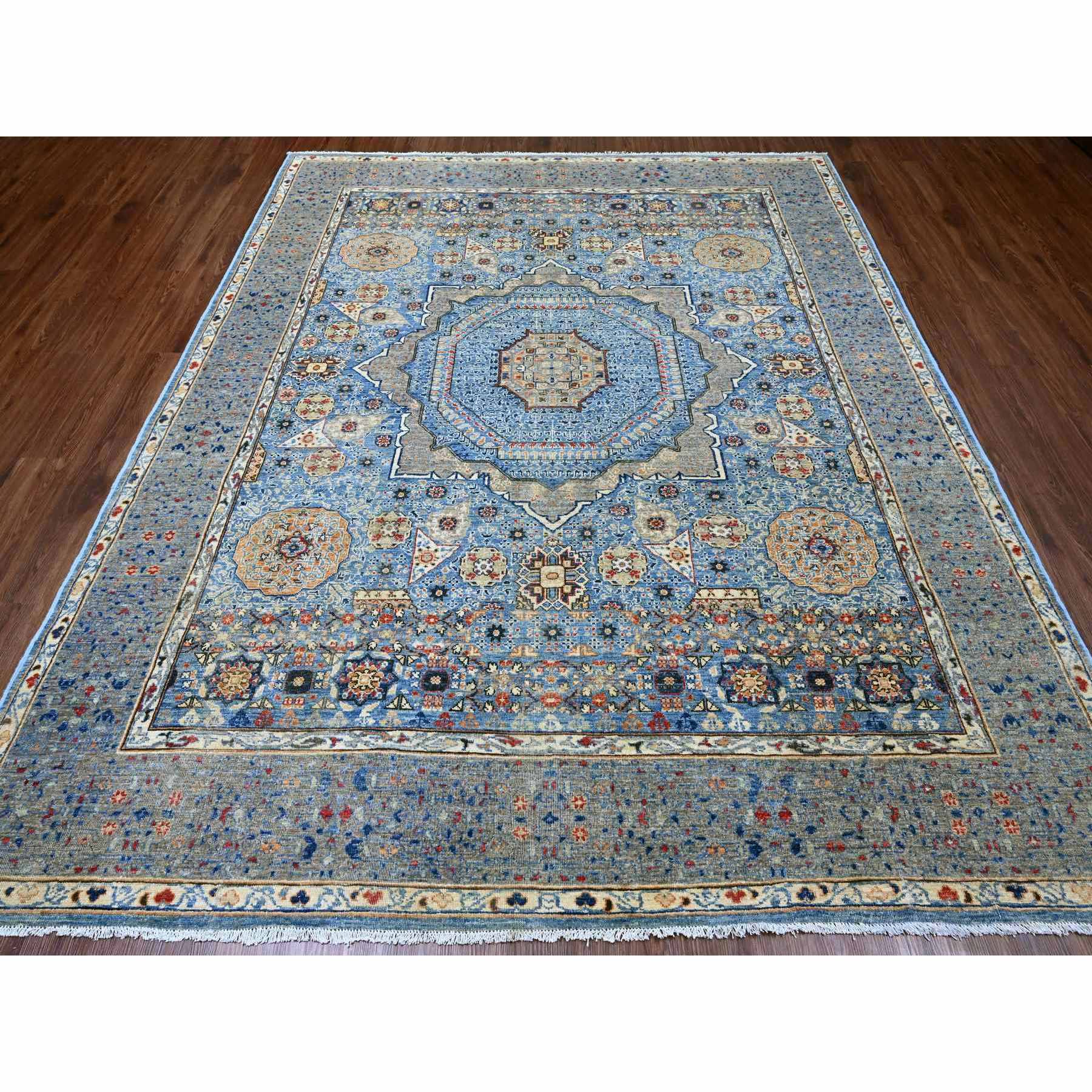 8'x9'8" Carolina Blue, 14th Century Mamluk Dynasty Pattern with Star Medallion Design, Hand Knotted, High Mountain Wool, Veggie Dyes, Oriental Rug Sh20928