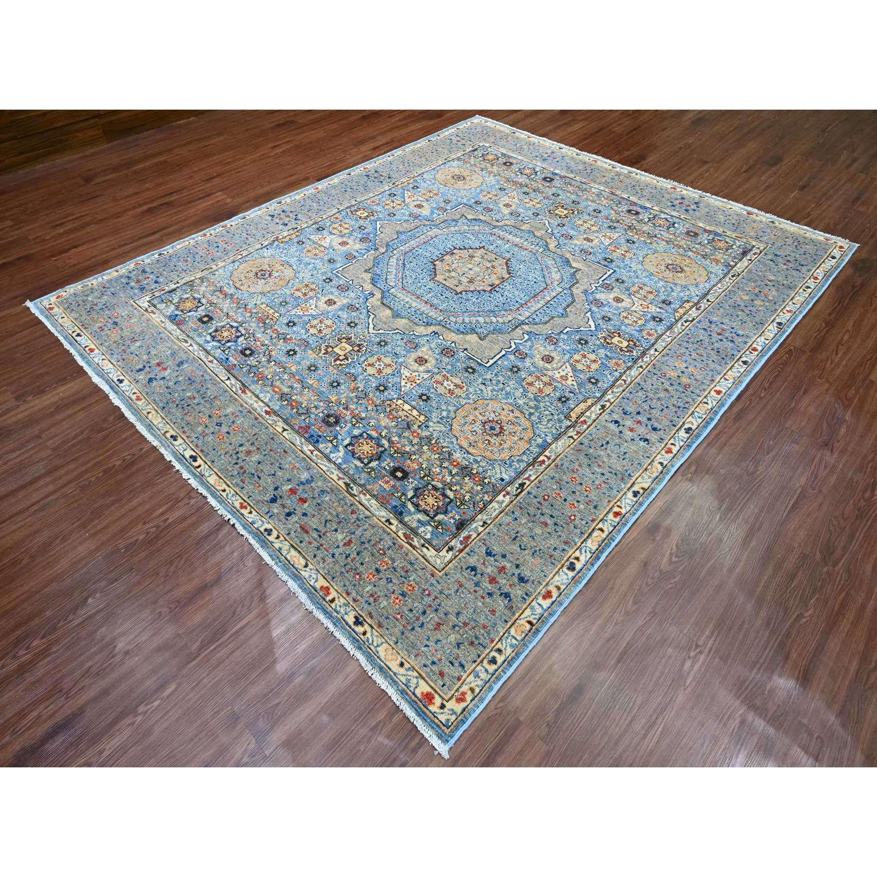 8'x9'8" Carolina Blue, 14th Century Mamluk Dynasty Pattern with Star Medallion Design, Hand Knotted, High Mountain Wool, Veggie Dyes, Oriental Rug Sh20928