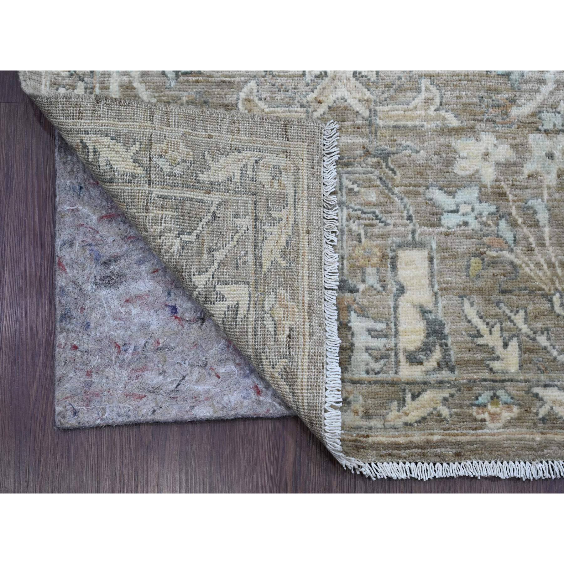 2'8"x19'4" Mocha Brown, Stone Washed Peshawar with Geometric Leaf Pattern, Hand Knotted, Vegetable Dyes, 100% Wool, XL Runner, Oriental Rug Sh20930