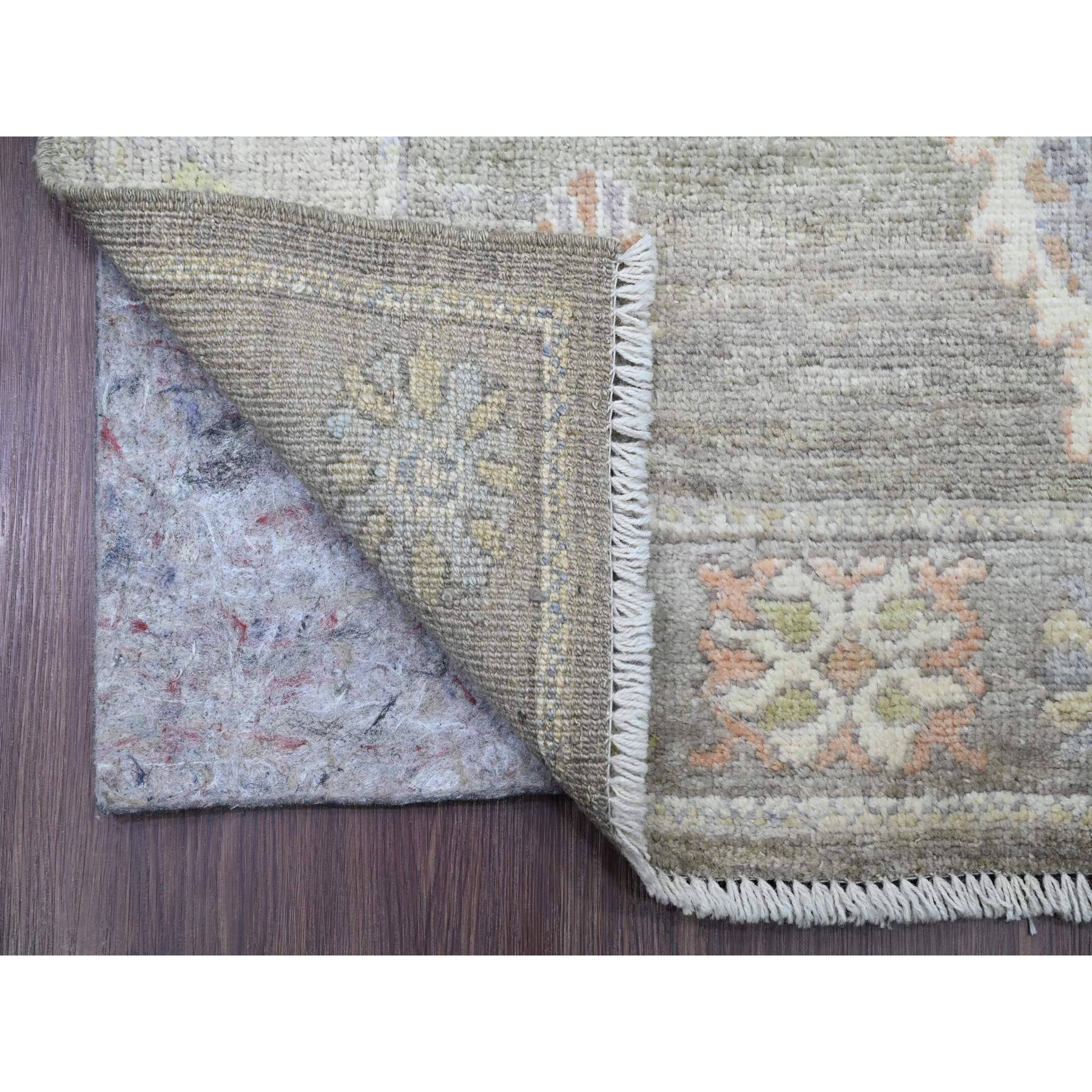 3'x19'10" Sage Green, Hand Knotted, Afghan Angora Oushak with All Over Leaf Design, Veggie Dyes, Pure Wool, XL Runner, Oriental Rug Sh20931