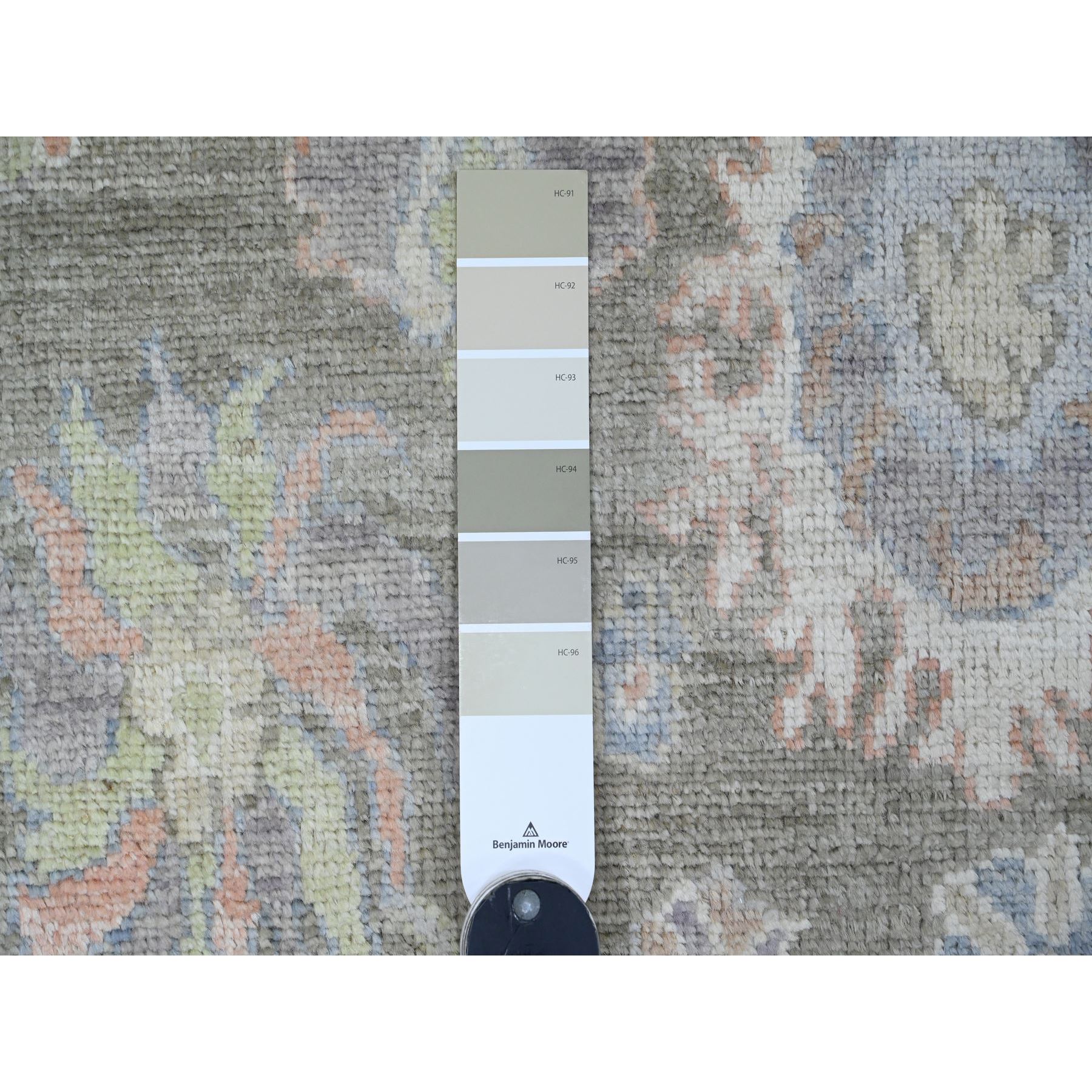 3'x19'10" Sage Green, Hand Knotted, Afghan Angora Oushak with All Over Leaf Design, Veggie Dyes, Pure Wool, XL Runner, Oriental Rug Sh20931