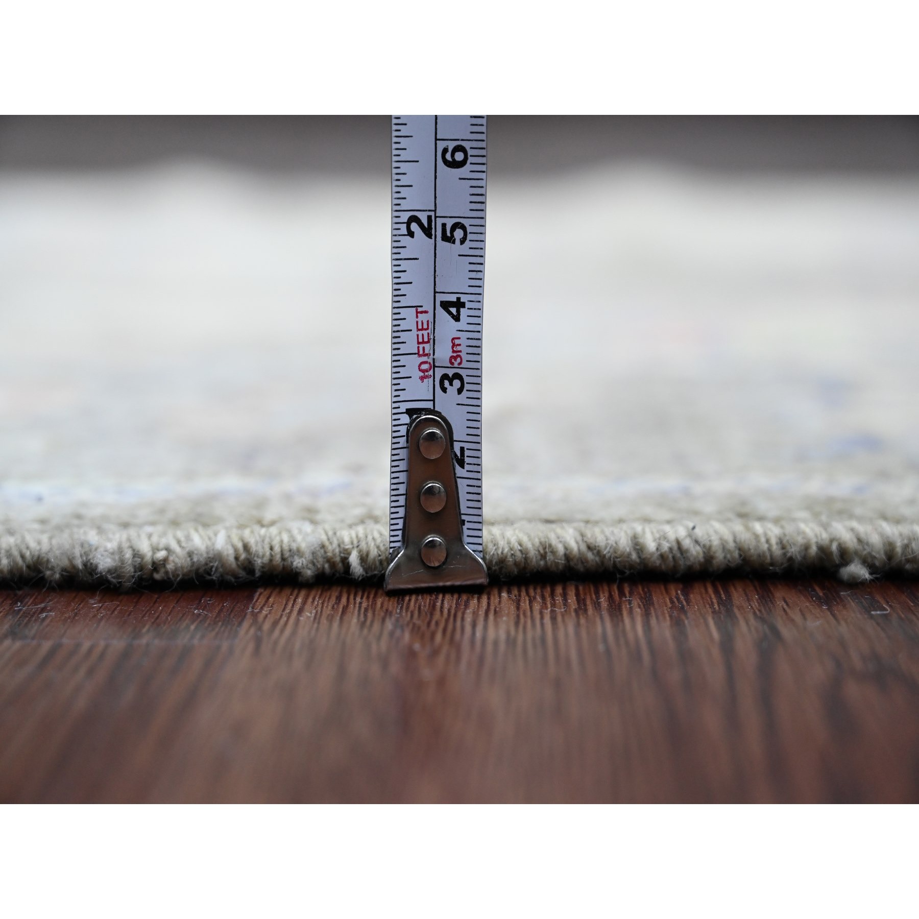 3'x19'10" Sage Green, Hand Knotted, Afghan Angora Oushak with All Over Leaf Design, Veggie Dyes, Pure Wool, XL Runner, Oriental Rug Sh20931