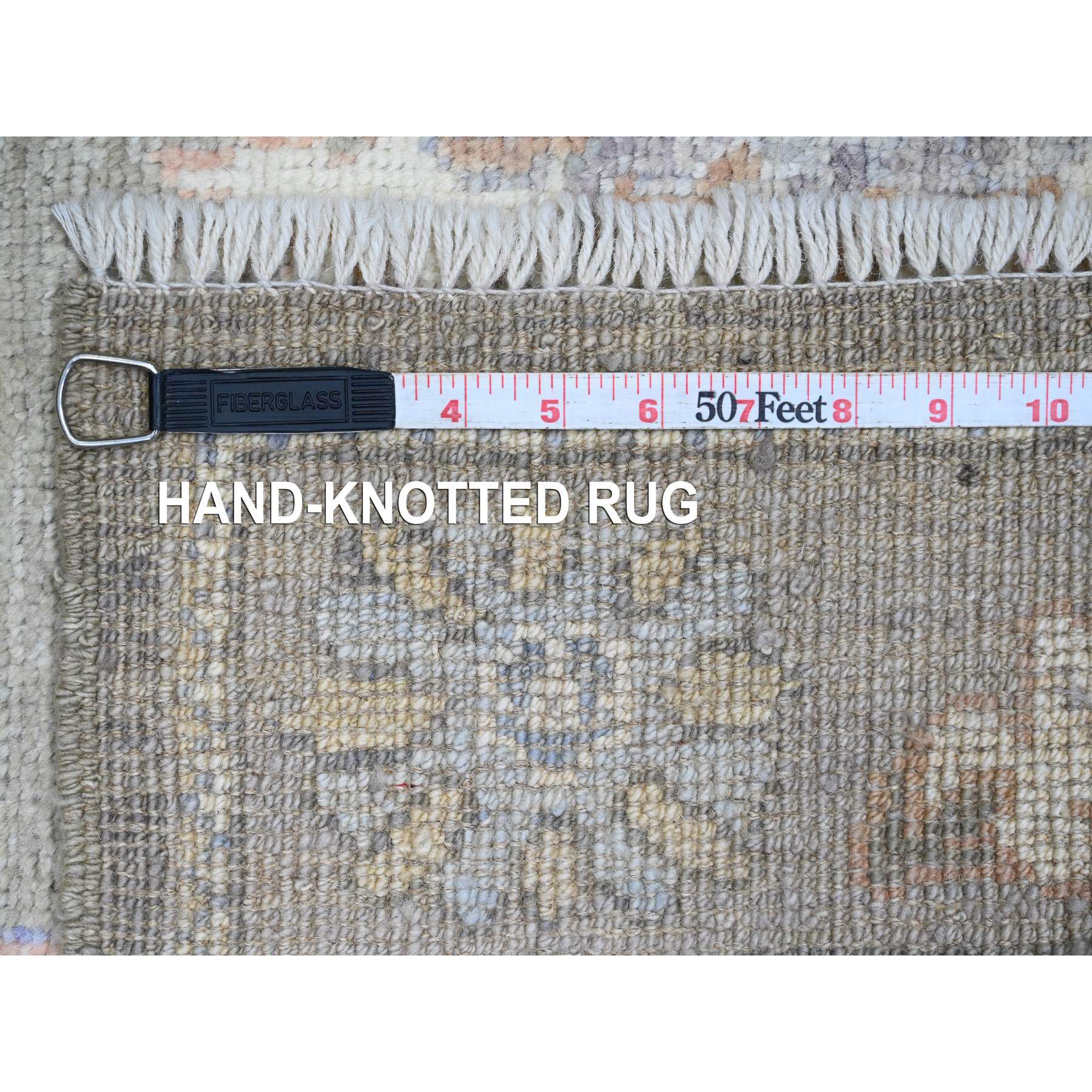3'x19'10" Sage Green, Hand Knotted, Afghan Angora Oushak with All Over Leaf Design, Veggie Dyes, Pure Wool, XL Runner, Oriental Rug Sh20931