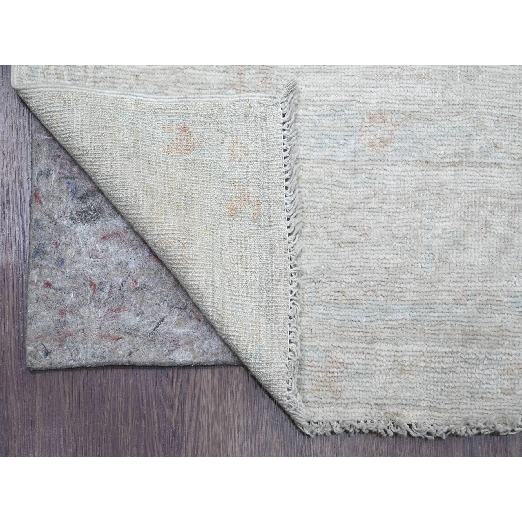 6'x9'8" Chiffon White, Hand Knotted, Afghan Angora Oushak with Faded Leaf Design, Natural Dyes, 100% Wool, Oriental Rug Sh20933