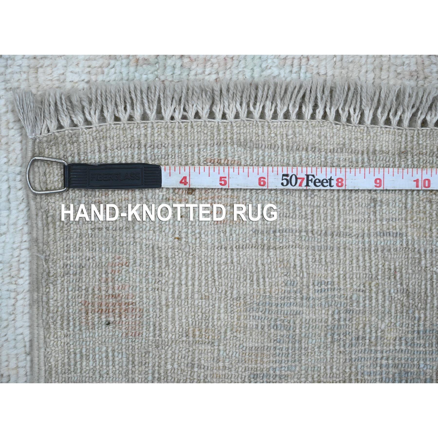 6'x9'8" Chiffon White, Hand Knotted, Afghan Angora Oushak with Faded Leaf Design, Natural Dyes, 100% Wool, Oriental Rug Sh20933