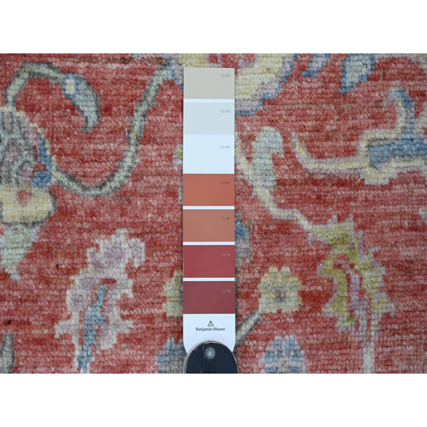 6'x8'9" Crimson Red, Afghan Angora Oushak with Floral Pattern, Hand Knotted, Vegetable Dyes, 100% Wool, Oriental Rug Sh20934