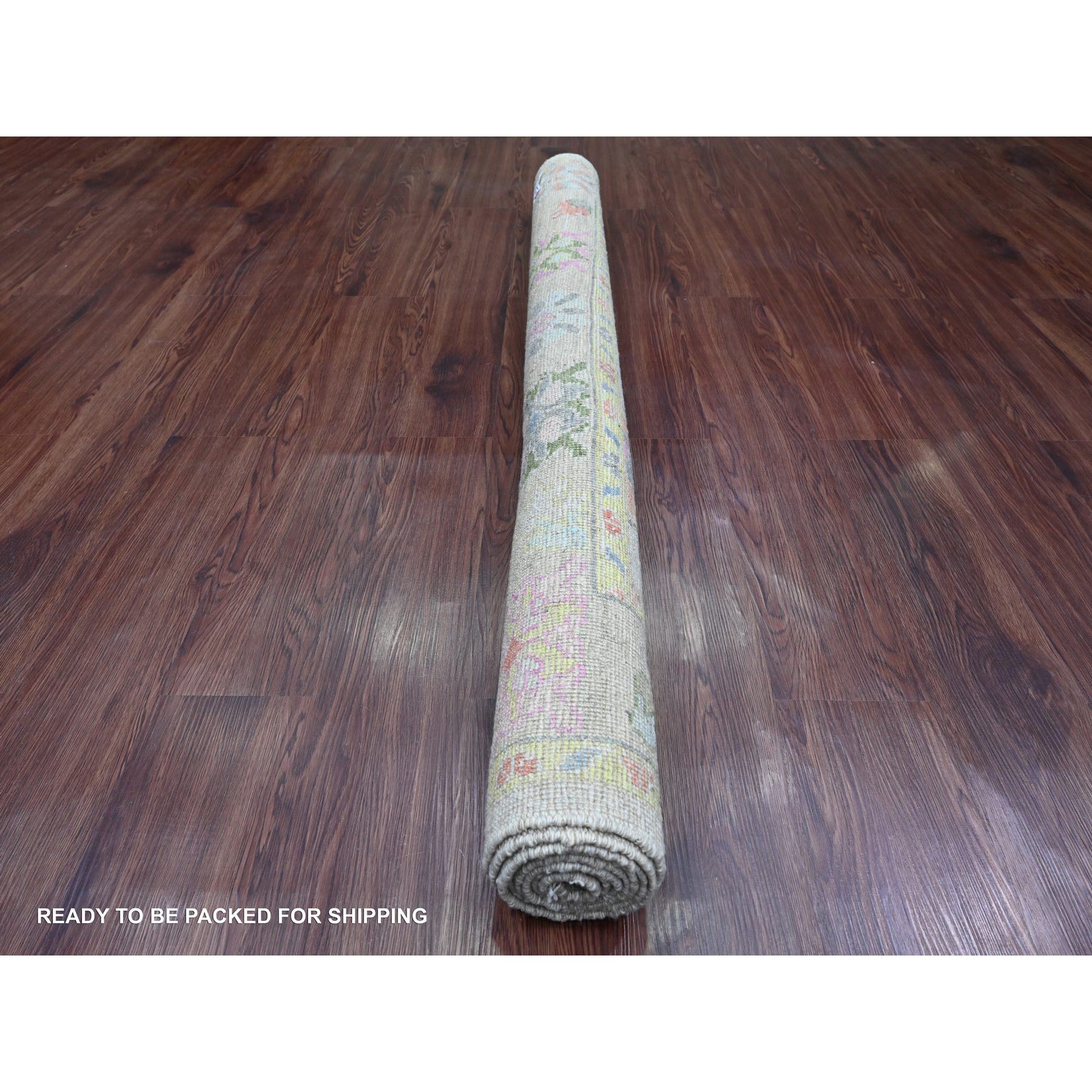 5'1"x7' Bone White, Afghan Angora Oushak with Colorful Leaf Design, Hand Knotted, Veggie Dyes, 100% Wool, Oriental Rug Sh20936