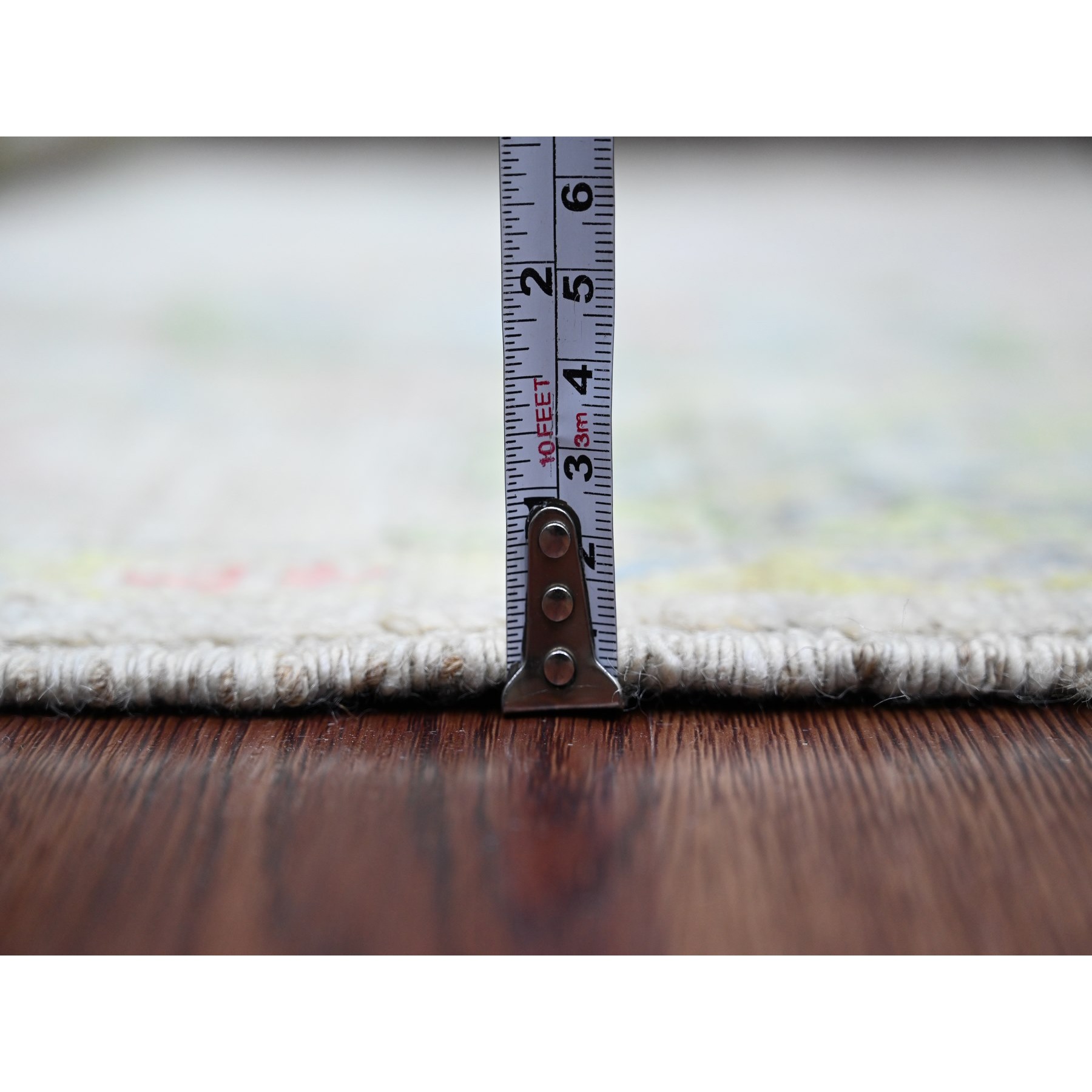5'1"x7' Bone White, Afghan Angora Oushak with Colorful Leaf Design, Hand Knotted, Veggie Dyes, 100% Wool, Oriental Rug Sh20936
