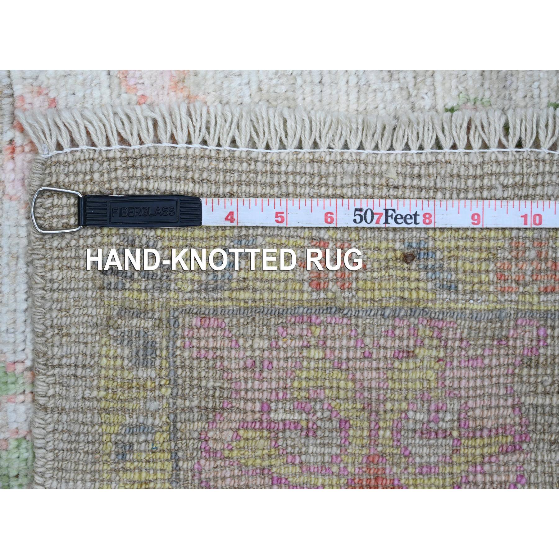 5'1"x7' Bone White, Afghan Angora Oushak with Colorful Leaf Design, Hand Knotted, Veggie Dyes, 100% Wool, Oriental Rug Sh20936