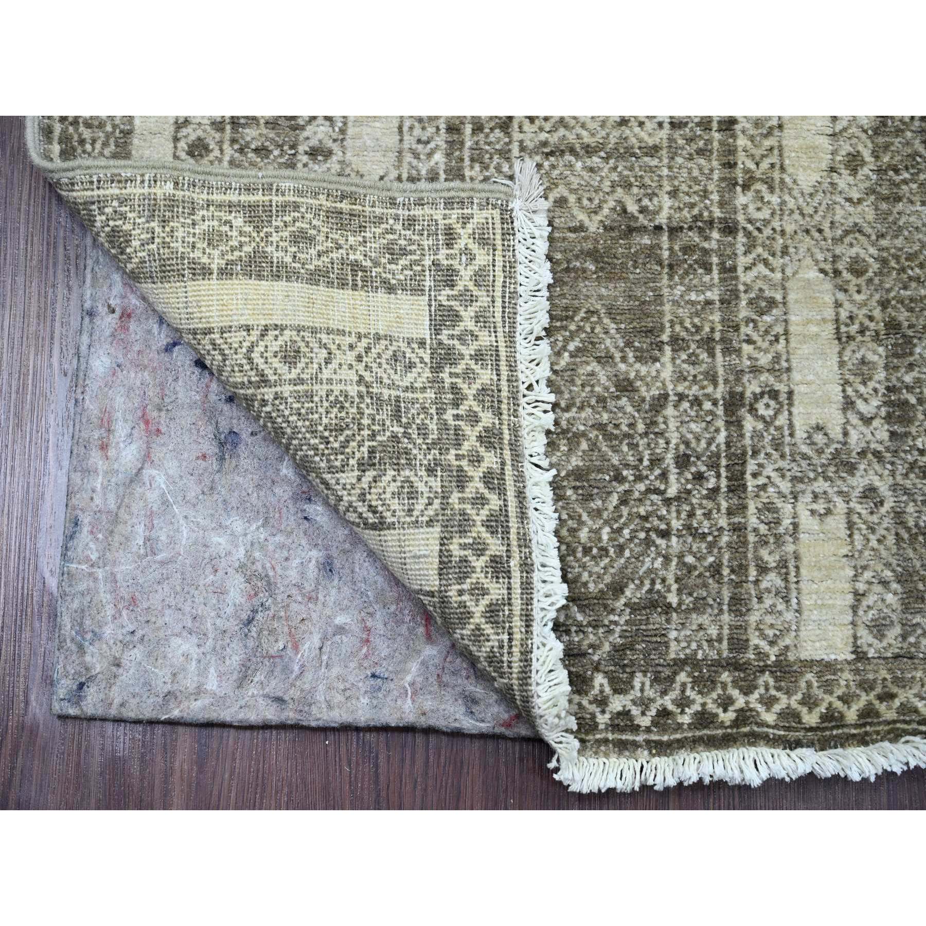 2'5"x11'6" Mocha Brown, Moroccan Berber Influence with Geometric Pattern, High Mountain Wool, Denser Weave, Hand Knotted, Runner, Oriental Rug Sh20937