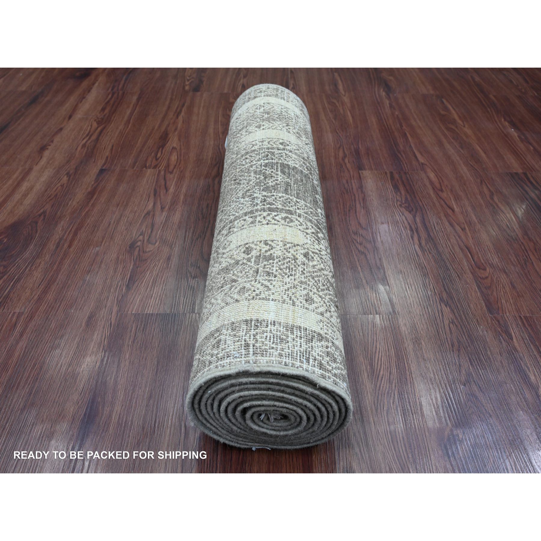 2'5"x11'6" Mocha Brown, Moroccan Berber Influence with Geometric Pattern, High Mountain Wool, Denser Weave, Hand Knotted, Runner, Oriental Rug Sh20937