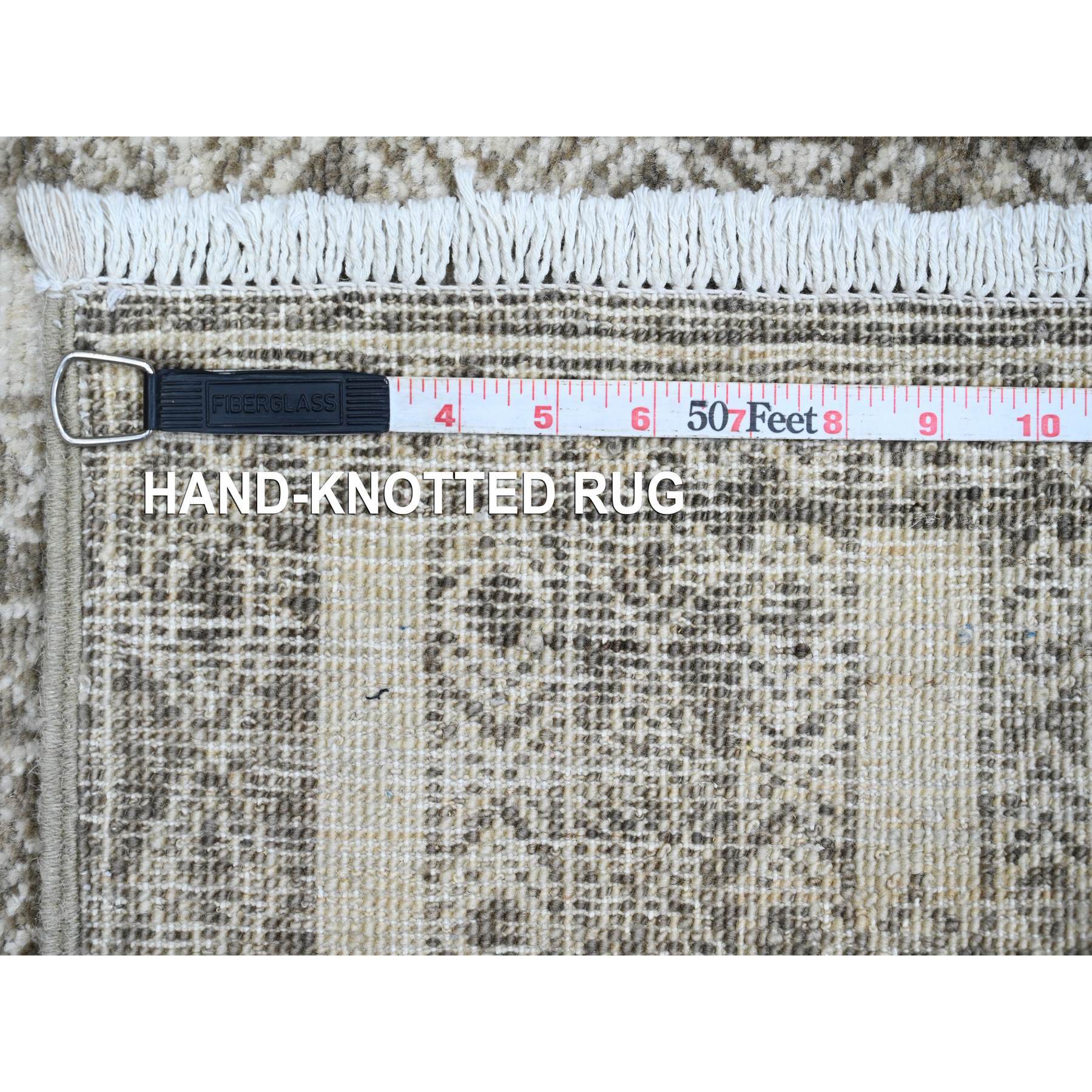 2'5"x11'6" Mocha Brown, Moroccan Berber Influence with Geometric Pattern, High Mountain Wool, Denser Weave, Hand Knotted, Runner, Oriental Rug Sh20937
