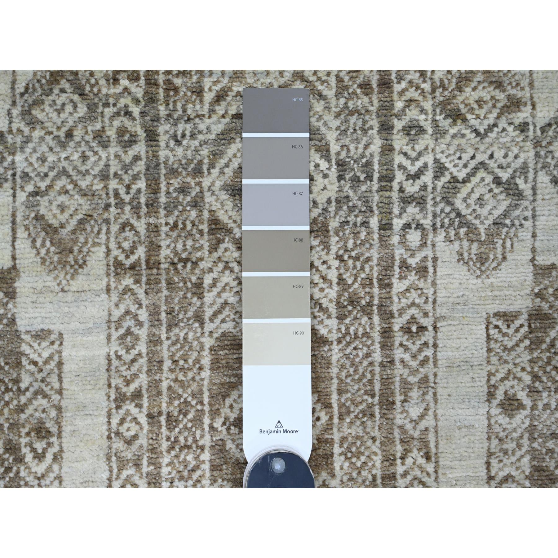 2'6"x11'6" Coffee Brown, Moroccan Berber Influence with Geometric Pattern, Denser Weave, High Mountain Wool, Hand Knotted, Runner, Oriental Rug Sh20939