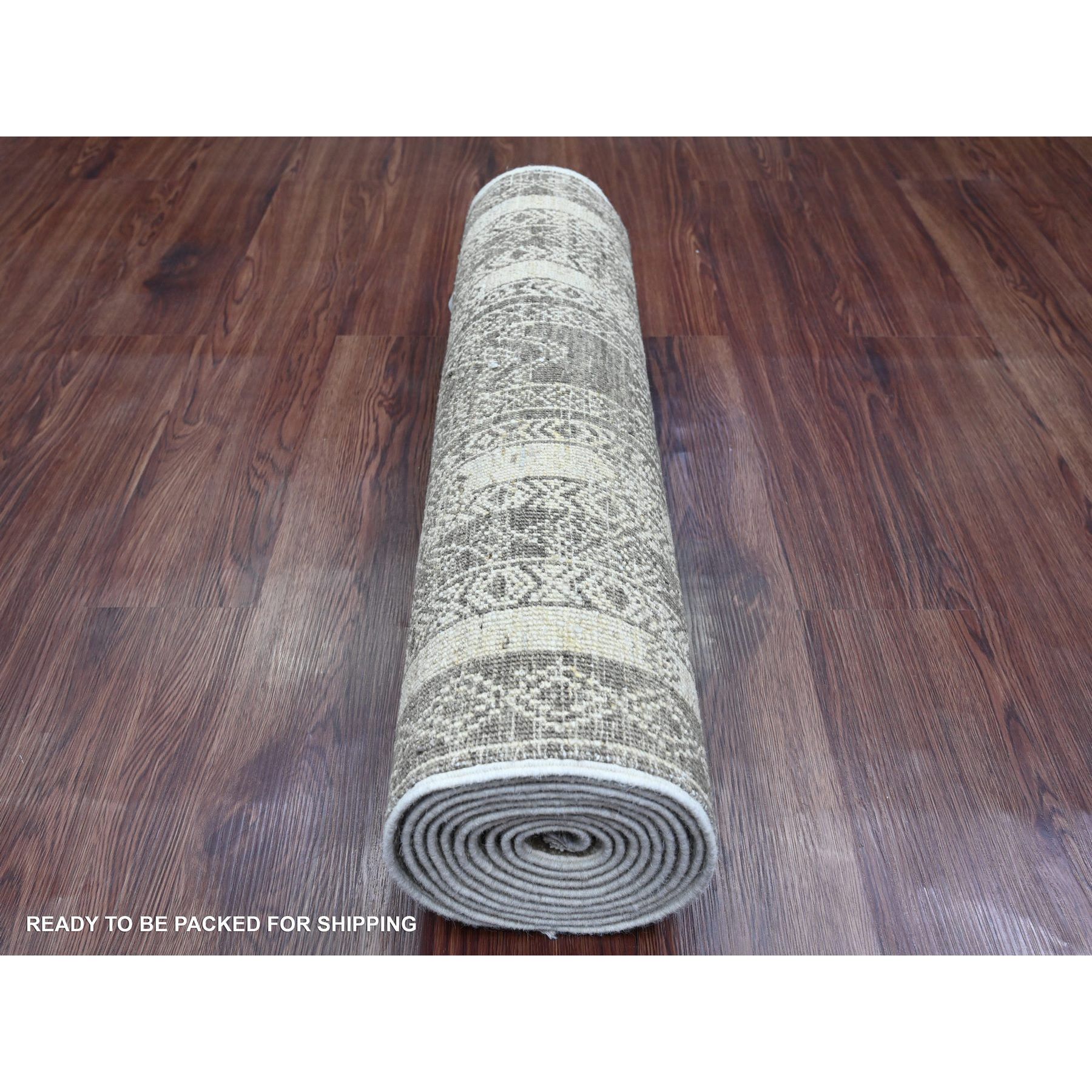 2'6"x11'6" Coffee Brown, Moroccan Berber Influence with Geometric Pattern, Denser Weave, High Mountain Wool, Hand Knotted, Runner, Oriental Rug Sh20939