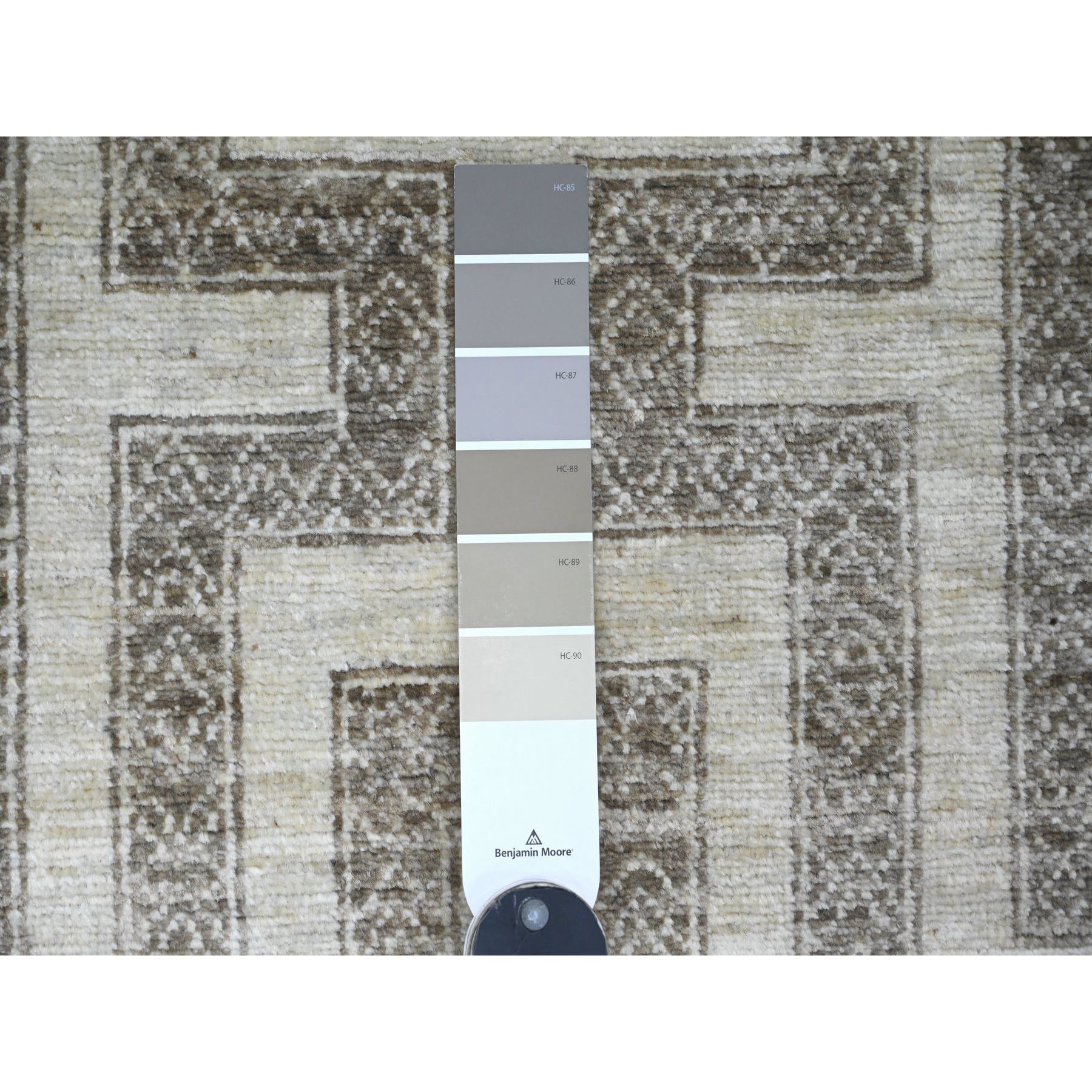 2'7"x9'5" Cedar Brown, Moroccan Berber Influence with Maze Design, Geometric Pattern, Denser Weave, High Mountain Wool, Hand Knotted, Runner, Oriental Rug Sh20940