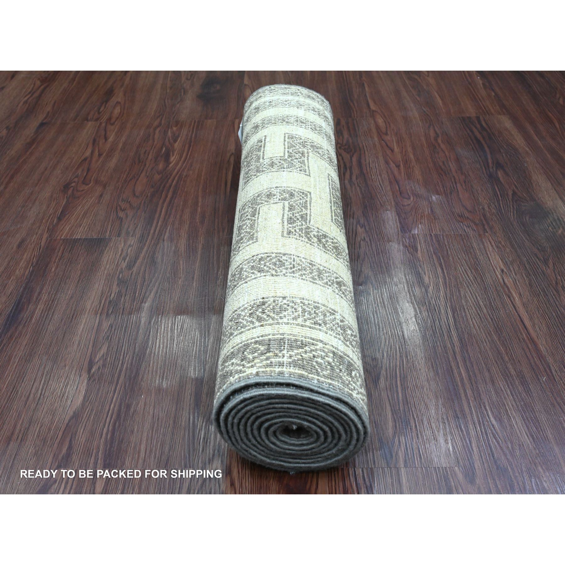 2'7"x9'5" Cedar Brown, Moroccan Berber Influence with Maze Design, Geometric Pattern, Denser Weave, High Mountain Wool, Hand Knotted, Runner, Oriental Rug Sh20940