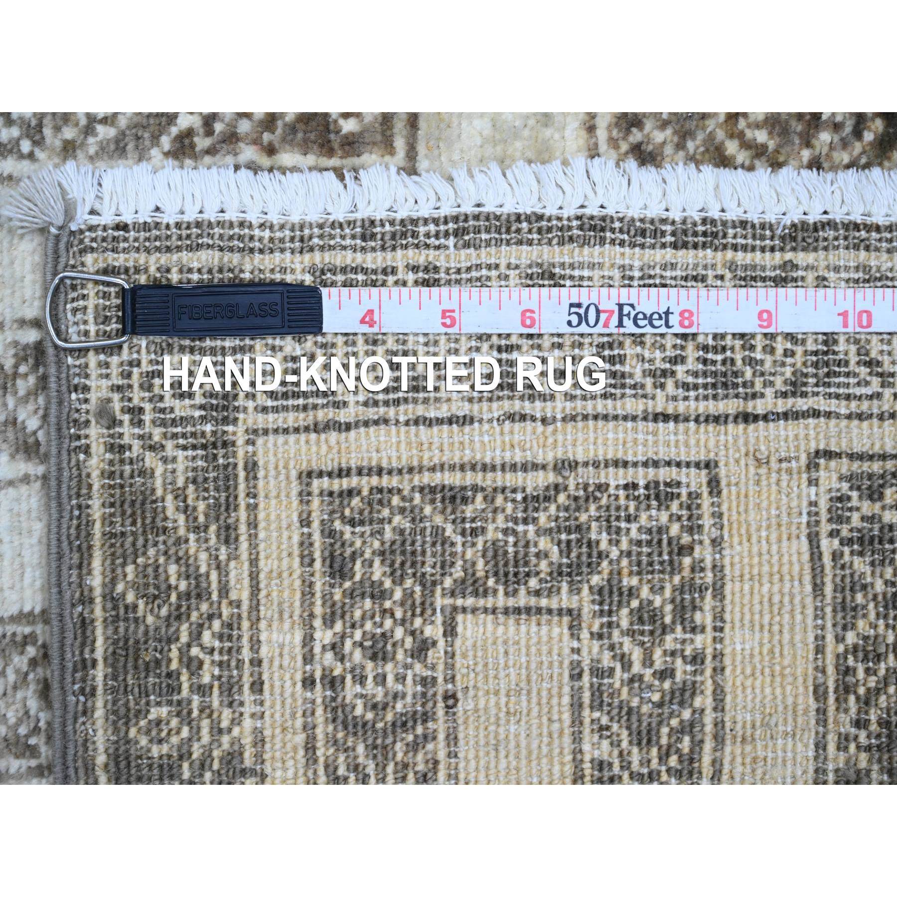 2'7"x9'5" Cedar Brown, Moroccan Berber Influence with Maze Design, Geometric Pattern, Denser Weave, High Mountain Wool, Hand Knotted, Runner, Oriental Rug Sh20940