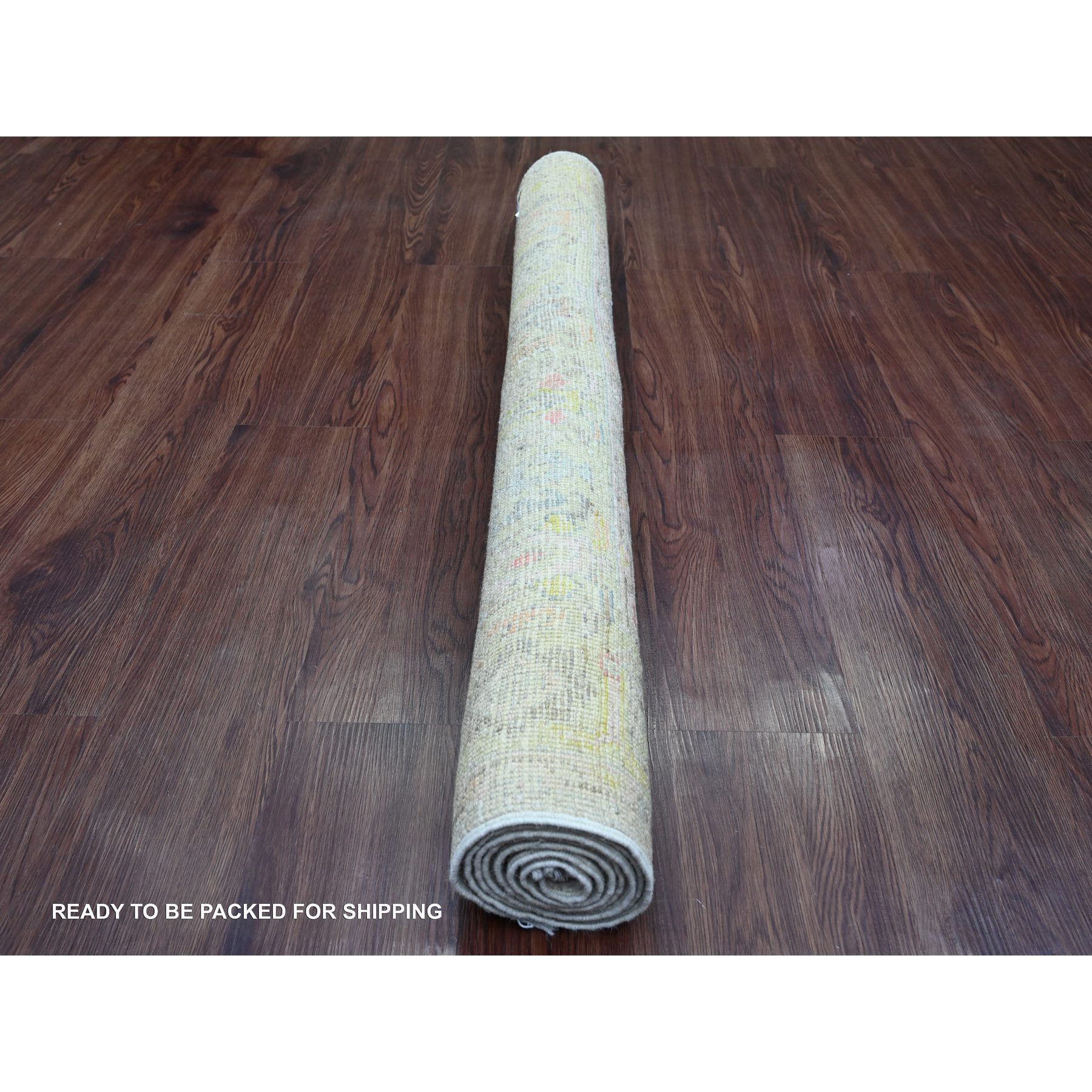 4'1"x6' Alabaster White, 100% Wool, Afghan Angora Oushak with All Over Pattern, Hand Knotted, Veggie Dyes, Oriental Rug Sh20943