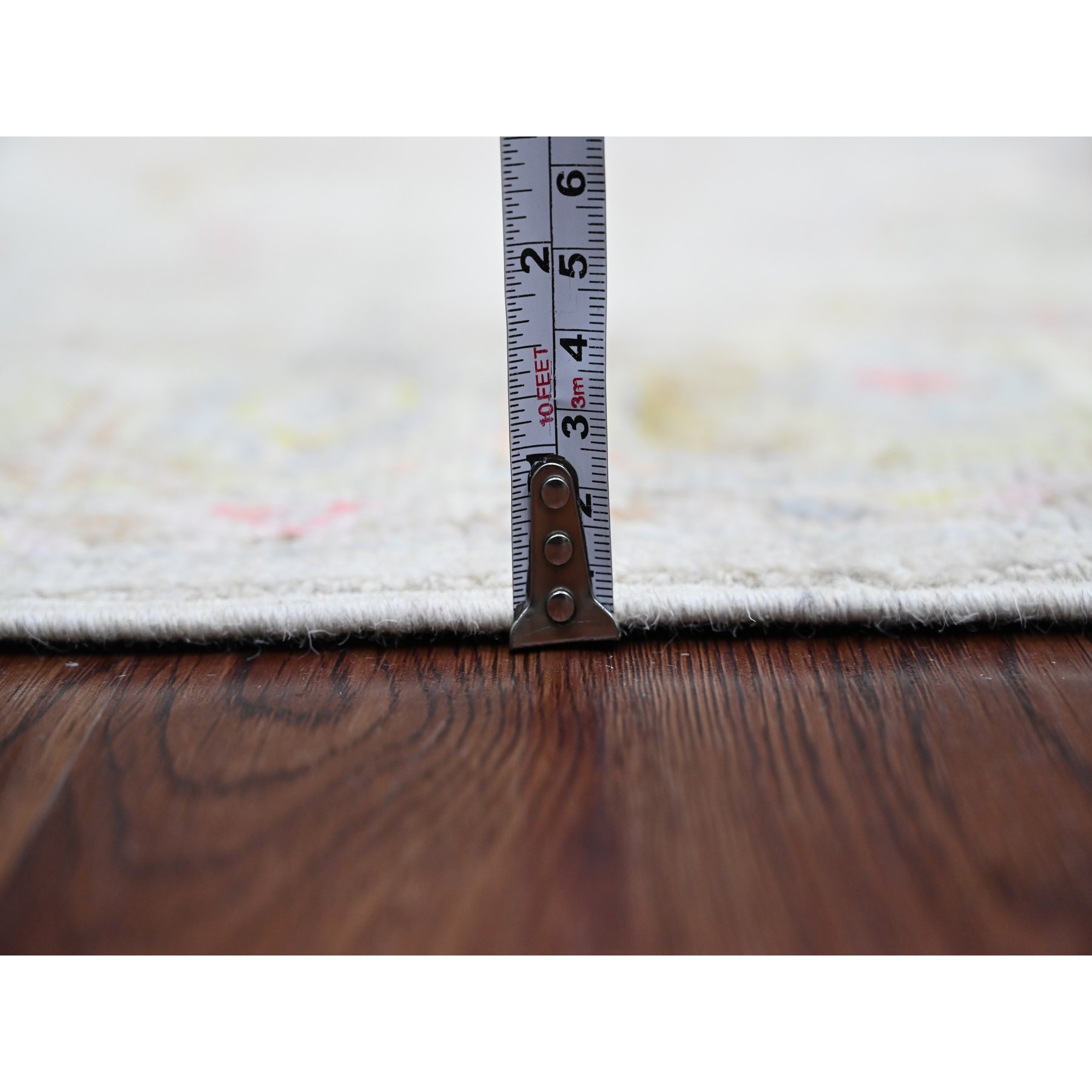 4'1"x6' Alabaster White, 100% Wool, Afghan Angora Oushak with All Over Pattern, Hand Knotted, Veggie Dyes, Oriental Rug Sh20943