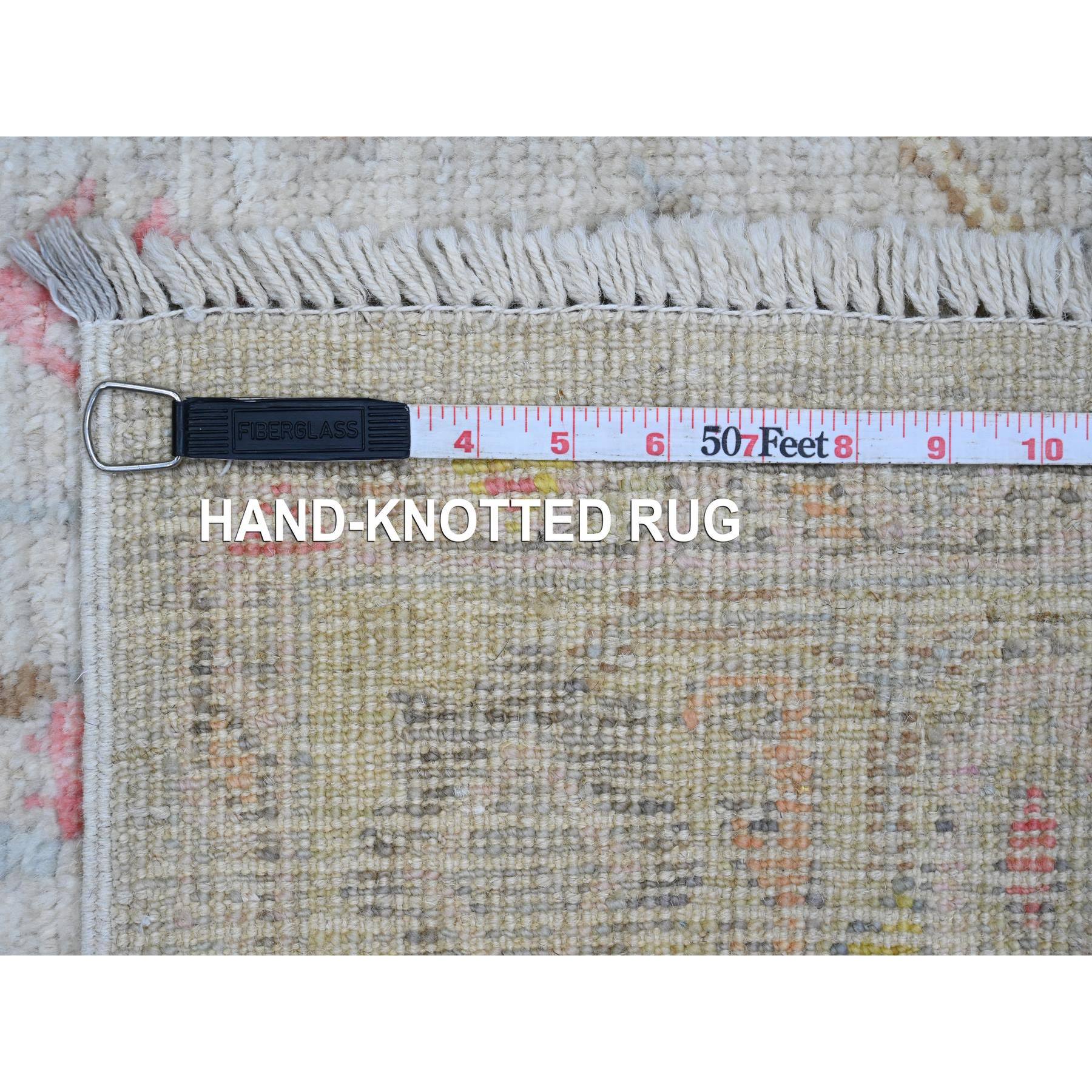 4'1"x6' Alabaster White, 100% Wool, Afghan Angora Oushak with All Over Pattern, Hand Knotted, Veggie Dyes, Oriental Rug Sh20943
