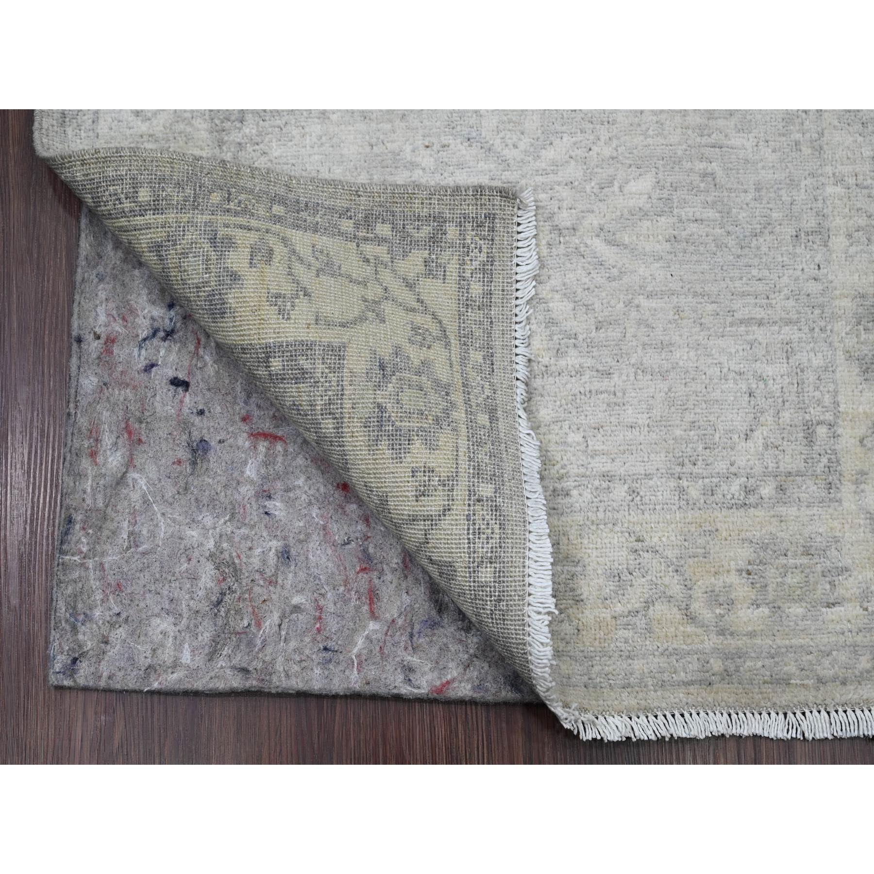 2'6"x19'2" Medium Gray, Washed Out Peshawar with Heriz Design, High Mountain Wool, Densely Woven, Hand Knotted, Vegetable Dyes, XL Runner, Oriental Rug Sh20945