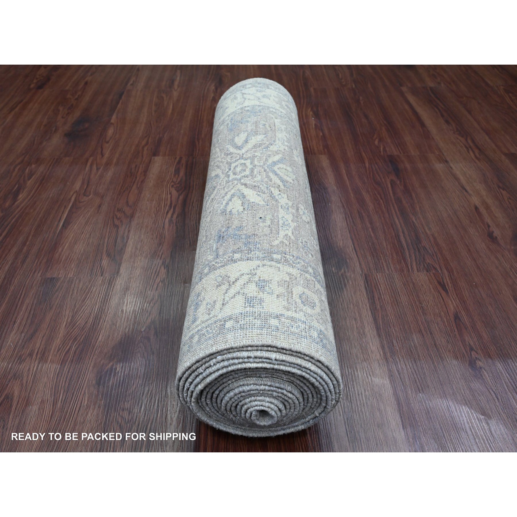 2'6"x19'2" Medium Gray, Washed Out Peshawar with Heriz Design, High Mountain Wool, Densely Woven, Hand Knotted, Vegetable Dyes, XL Runner, Oriental Rug Sh20945