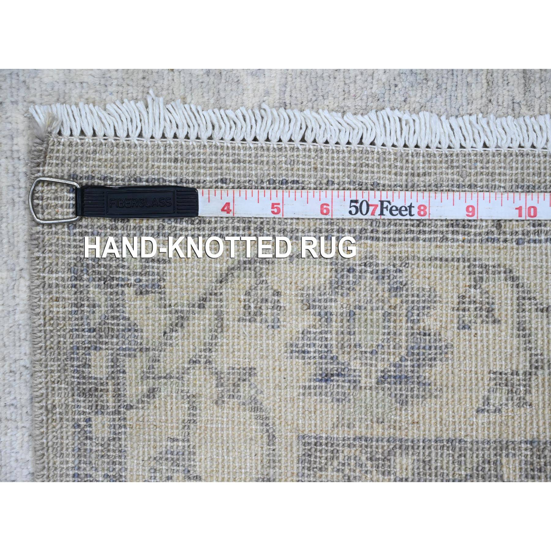 2'6"x19'2" Medium Gray, Washed Out Peshawar with Heriz Design, High Mountain Wool, Densely Woven, Hand Knotted, Vegetable Dyes, XL Runner, Oriental Rug Sh20945