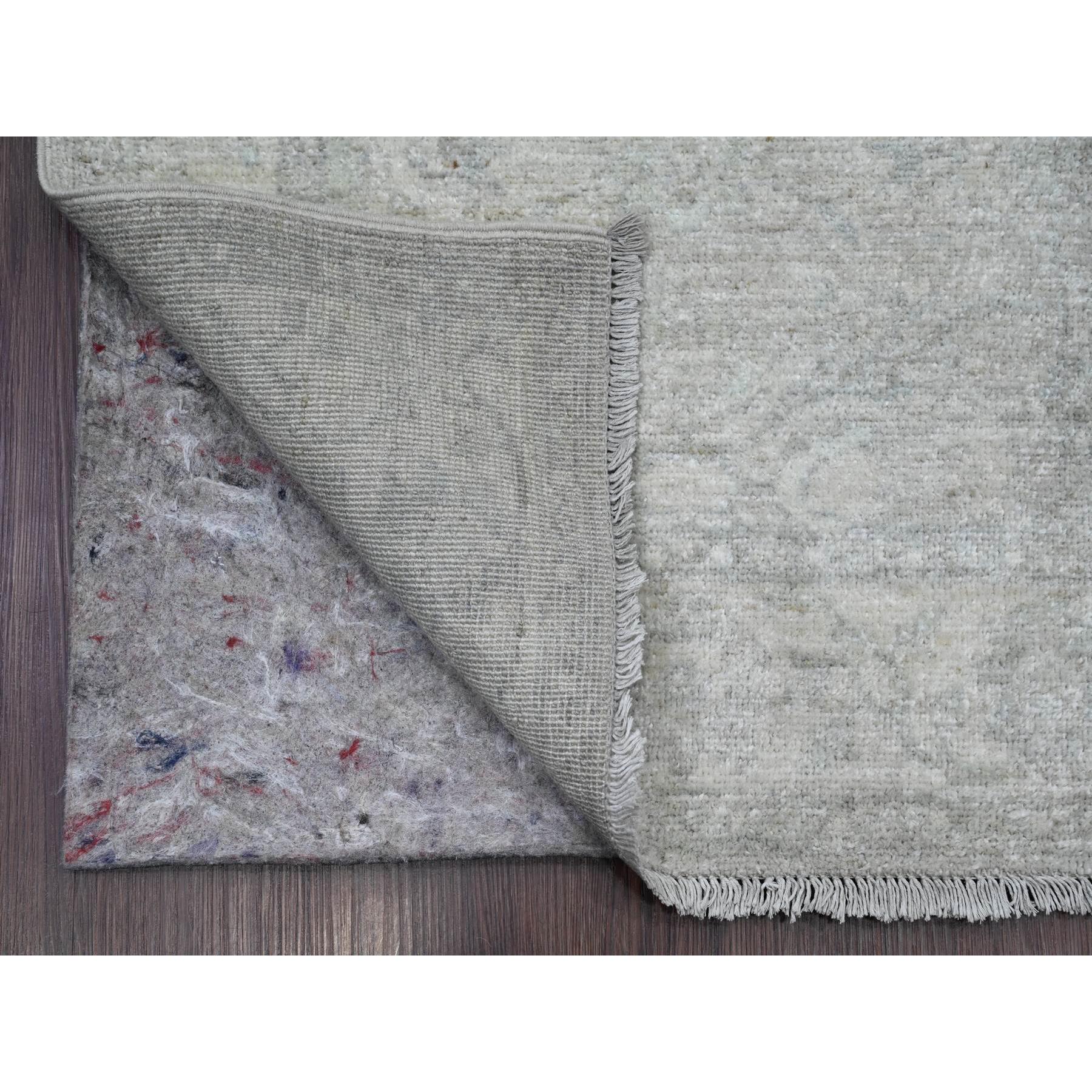 2'6"x28'9" Medium Gray, Washed Out Peshawar with Heriz Design, High Mountain Wool, Densely Woven, Hand Knotted, XL Runner, Oriental Rug Sh20946