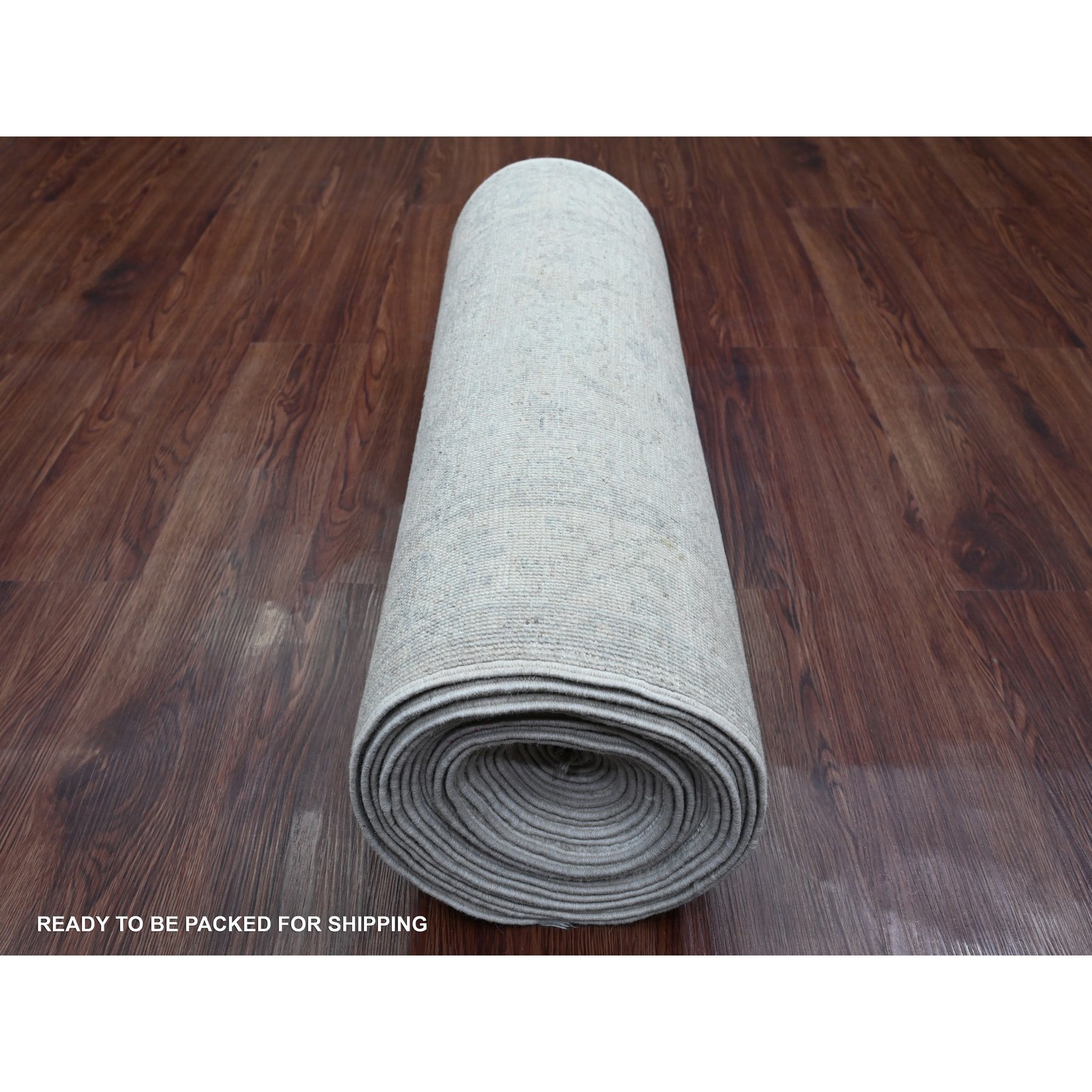2'6"x28'9" Medium Gray, Washed Out Peshawar with Heriz Design, High Mountain Wool, Densely Woven, Hand Knotted, XL Runner, Oriental Rug Sh20946