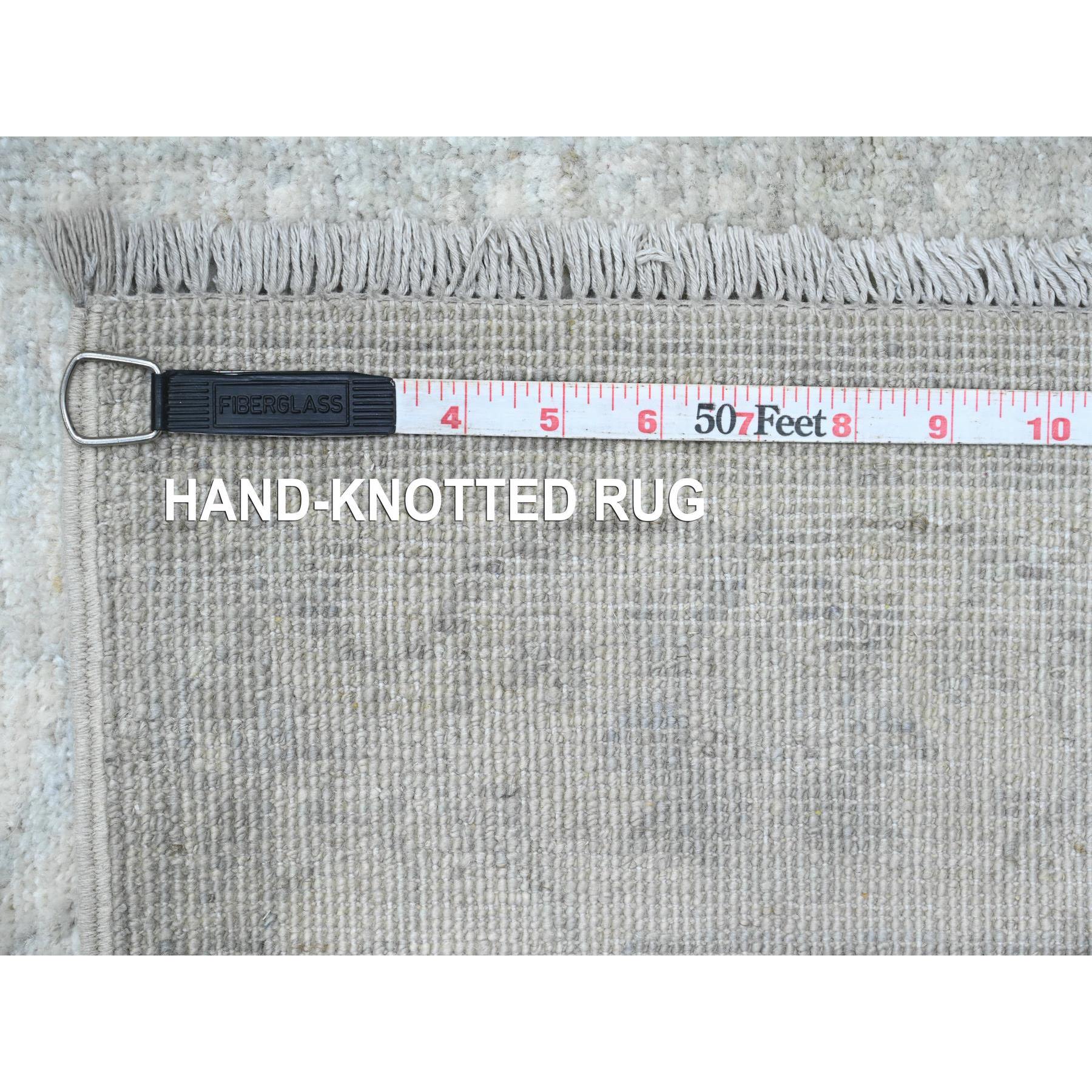 2'6"x28'9" Medium Gray, Washed Out Peshawar with Heriz Design, High Mountain Wool, Densely Woven, Hand Knotted, XL Runner, Oriental Rug Sh20946