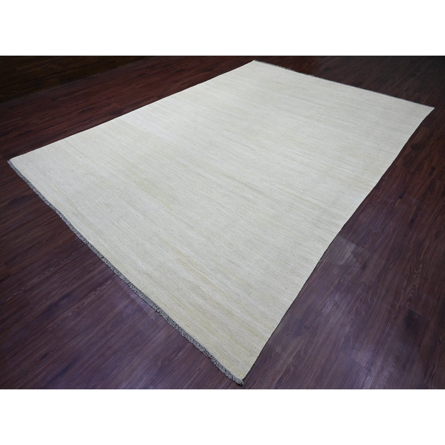 8'9"x12'4" Beige, Flat Weave, Solid Design, Hand Woven, Afghan Kilim, Hand Spun Wool, Vegetable Dyes, Oriental Rug Sh20947