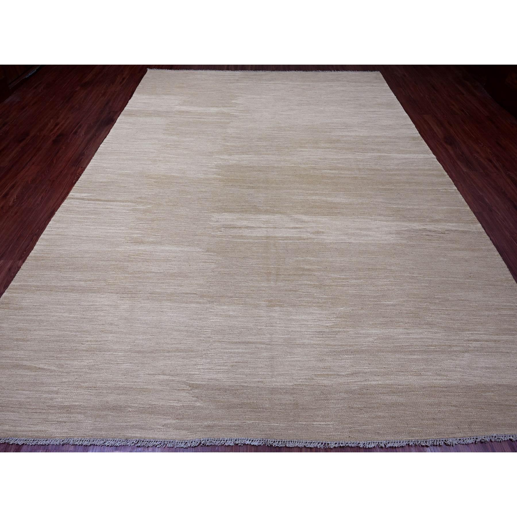 9'x12'1" Beaver Brown, Solid Design, Mixed Wool, Vegetable Dyes, Hand Woven, Kilim, Flat Weave, Oriental Rug Sh20948