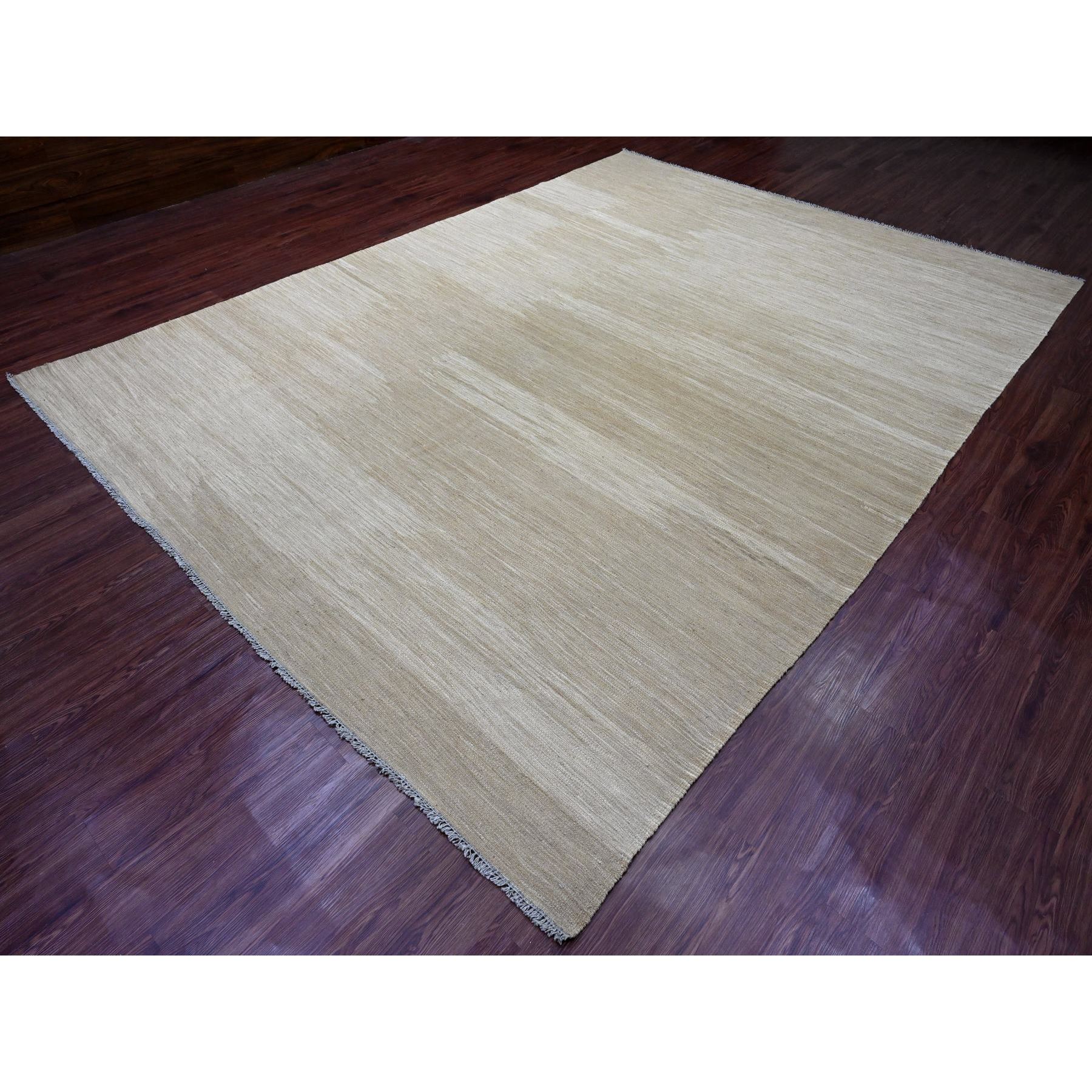 9'x12'1" Beaver Brown, Solid Design, Mixed Wool, Vegetable Dyes, Hand Woven, Kilim, Flat Weave, Oriental Rug Sh20948