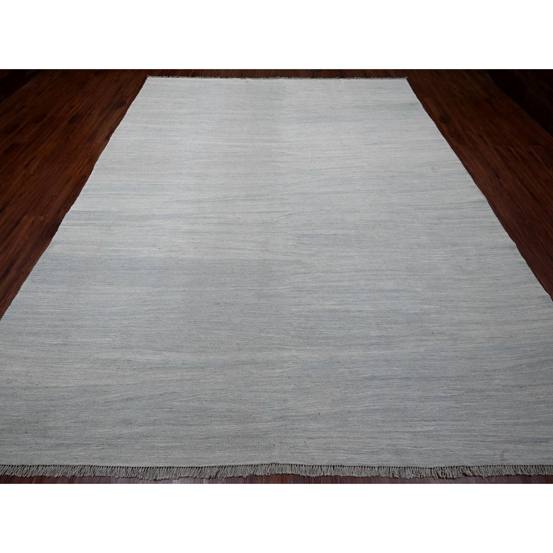 9'1"x12' Beau Blue, Flat Weave, Solid Design, Hand Woven, Afghan Kilim, Hand Spun Wool, Vegetable Dyes, Oriental Rug Sh20951